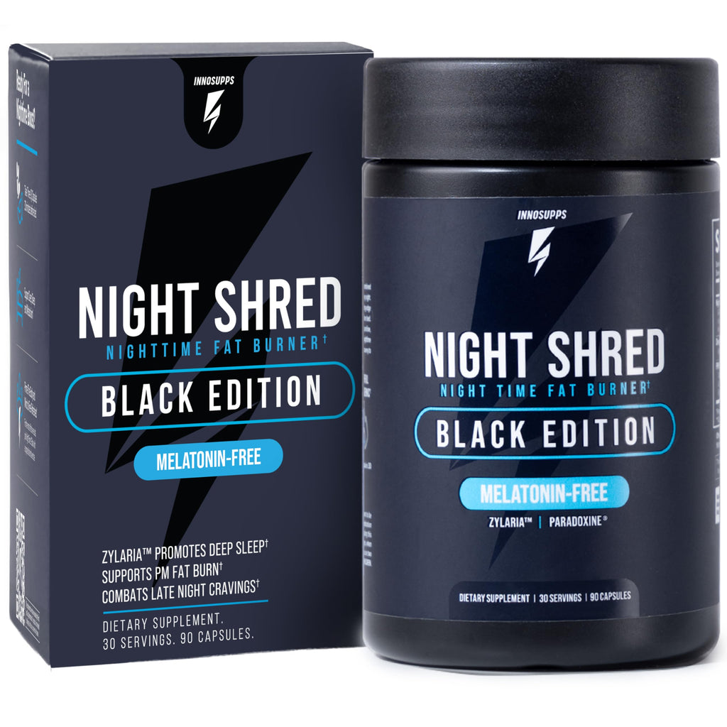 Night Shred Night Time Fat Burner & Natural Sleep Support, 30 Servings | Ashwagandha, 5-HTP, CLA & Melatonin; Appetite suppressant; Supports sleep & fat burning; 60 vegetarian capsules