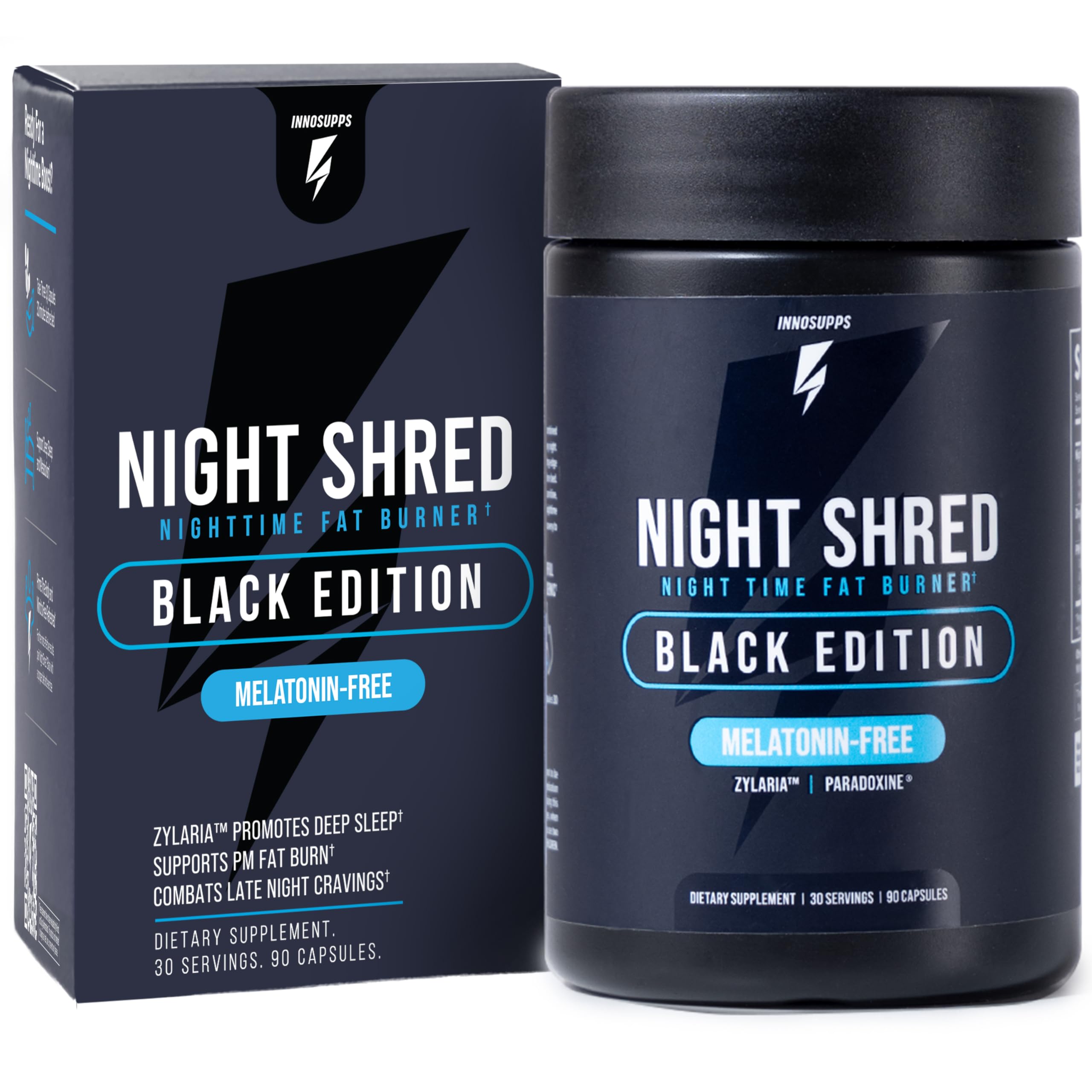 Night Shred Night Time Fat Burner & Natural Sleep Support, 30 Servings | Ashwagandha, 5-HTP, CLA & Melatonin; Appetite suppressant; Supports sleep & fat burning; 60 vegetarian capsules
