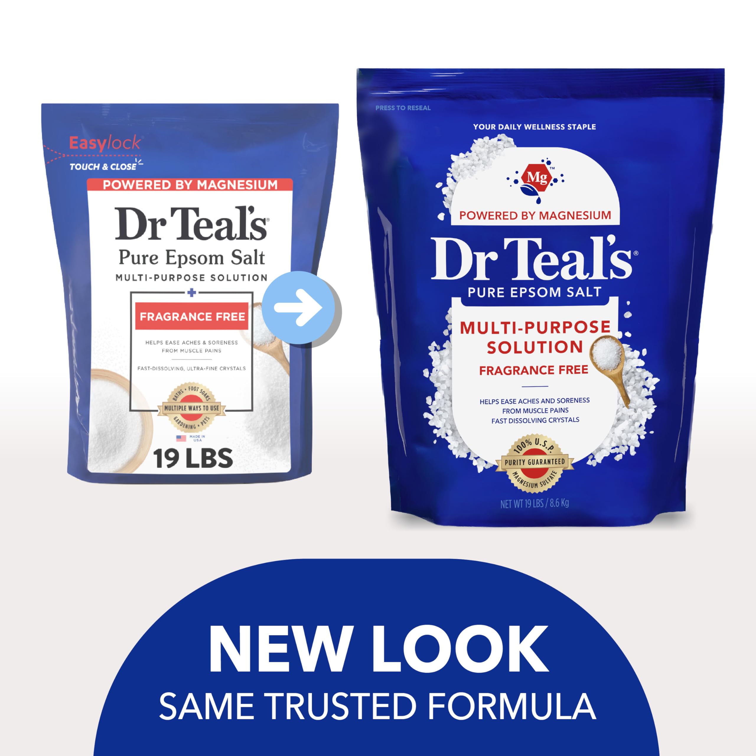 Dr Teal's Pure Epsom Salt Multipurpose Solution, Fragrance Free, Bulk Size - 19 lbs