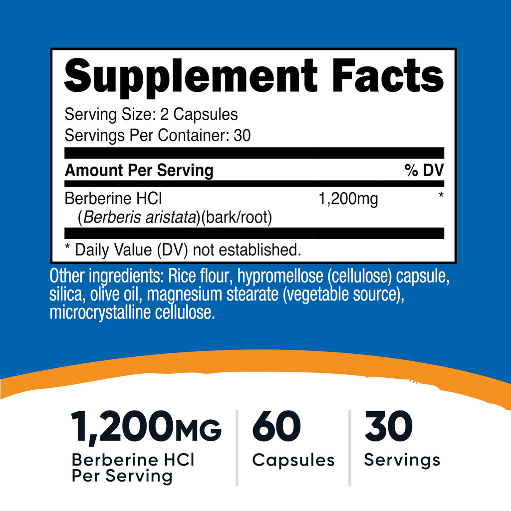 Nutricost Berberine HCl (1,200mg) 60 Capsules, 30 Servings | Gluten Free & GMO-Free