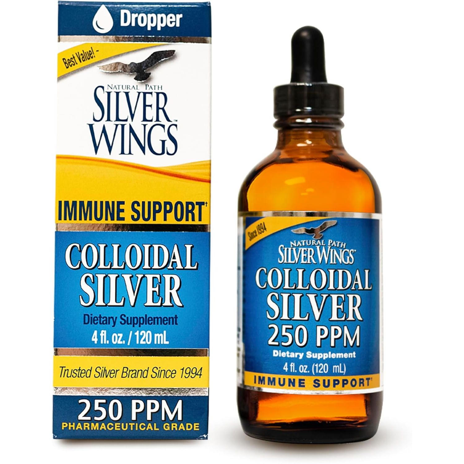 Buy now Natural Path Silver Wings Colloidal Silver Liquid - Enhanced Immune Support Supplement - 250ppm (1250mcg) - 2oz Dropper 4 Fl Oz (Pack of 1) Natural at indiglob india