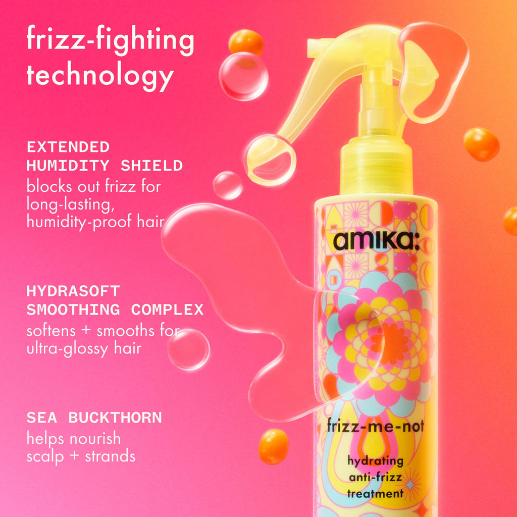 amika frizz-me-not hydrating anti-frizz treatment | lightweight hydrating spray for medium to thick coarse hair types 2a-4c, humidity + heat protection, smooth frizz for up to 3 days