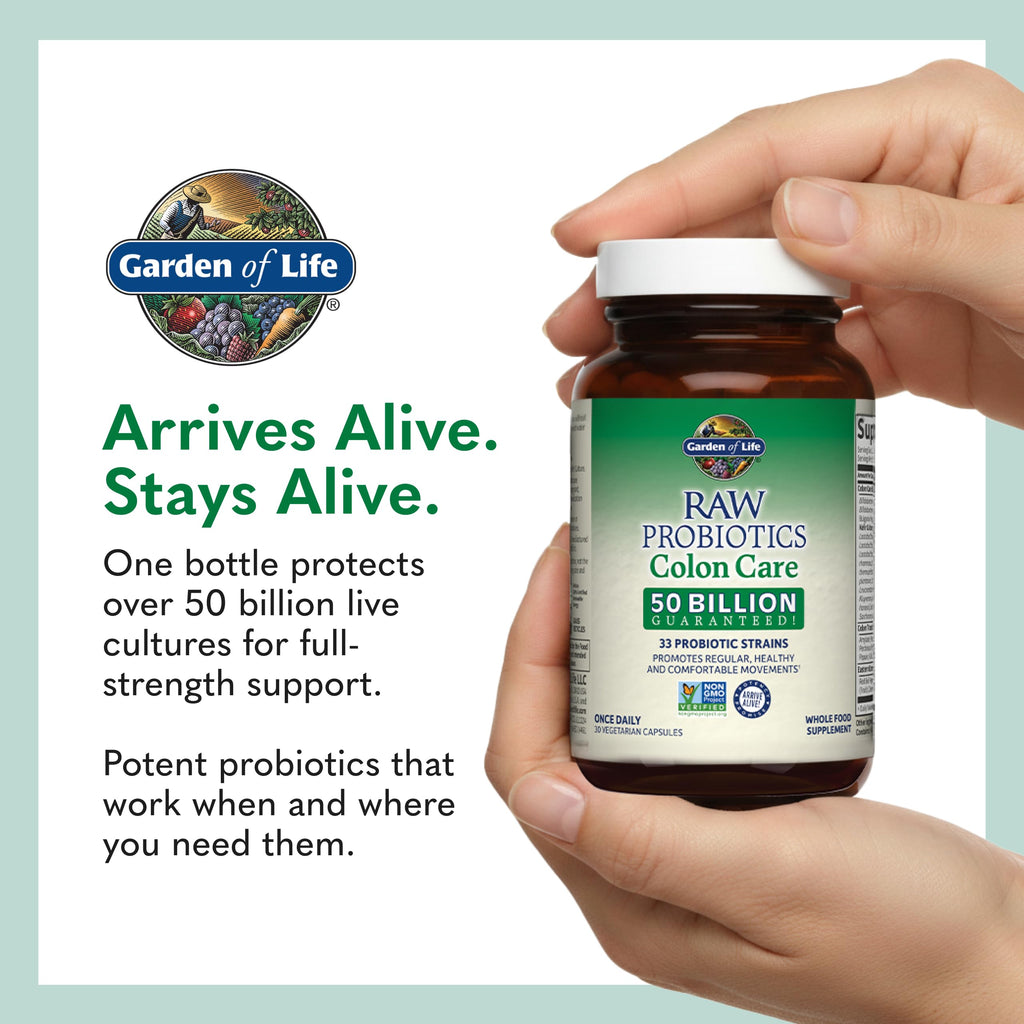 Garden of Life Raw Probiotics Colon Care, 50 Billion CFU, 1 Month Supply | 50 Billion Live Cultures - Dietary Supplement to Support Regular, Comfortable Movements
