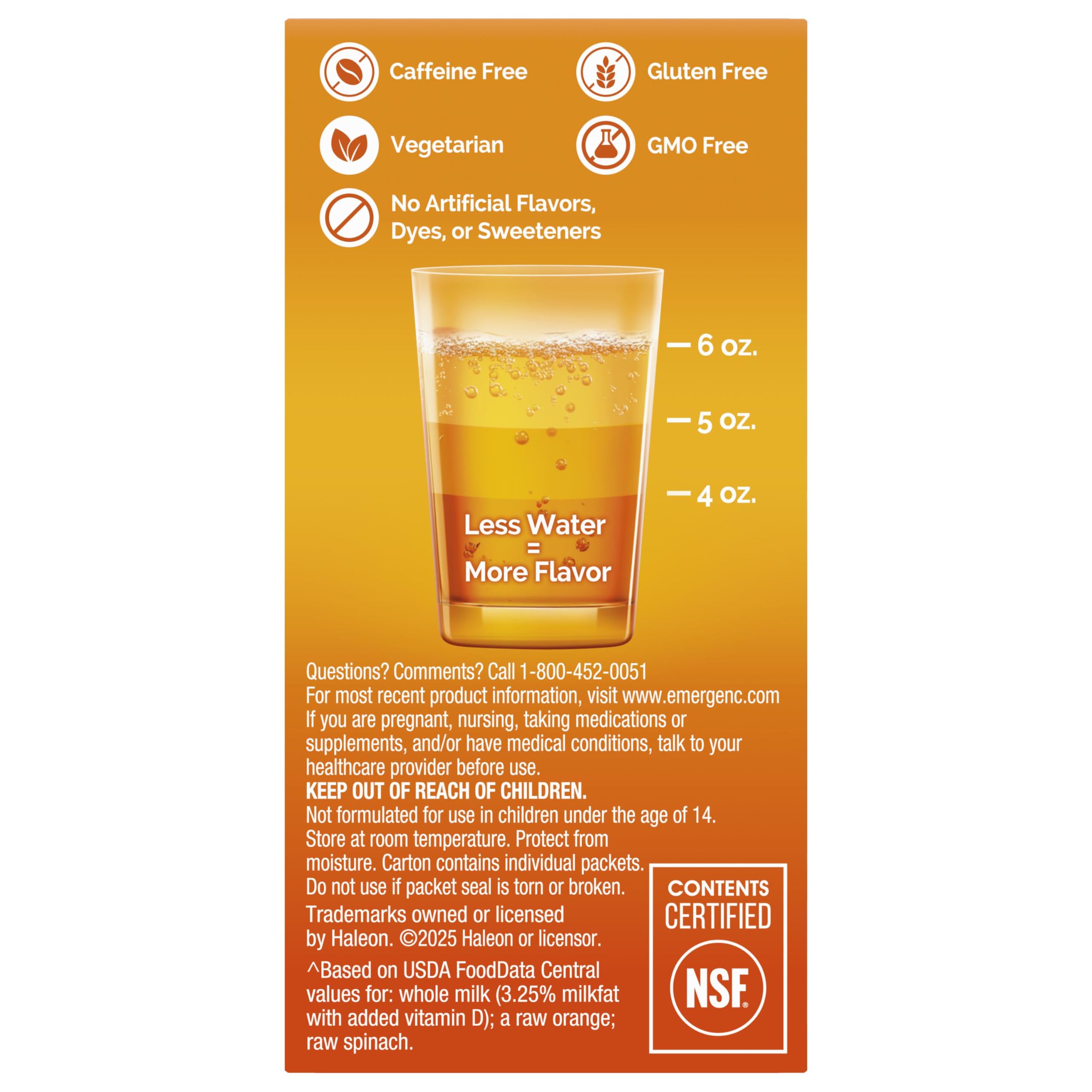 Emergen-C 1000mg Vitamin C Immune Support Powder, Super Orange, 10 ct | B Vitamins for Energy, Zinc and Manganese, Electrolytes, Natural Flavor, Caffeine Free, Portable