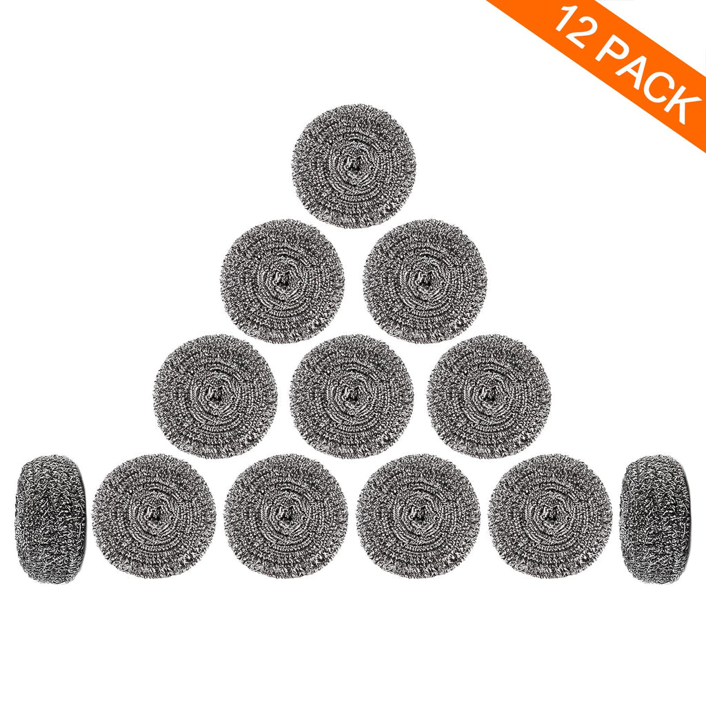 Steel Wool Scrubber for Burnt & Tough Crusts, Dried Food 12 Pack