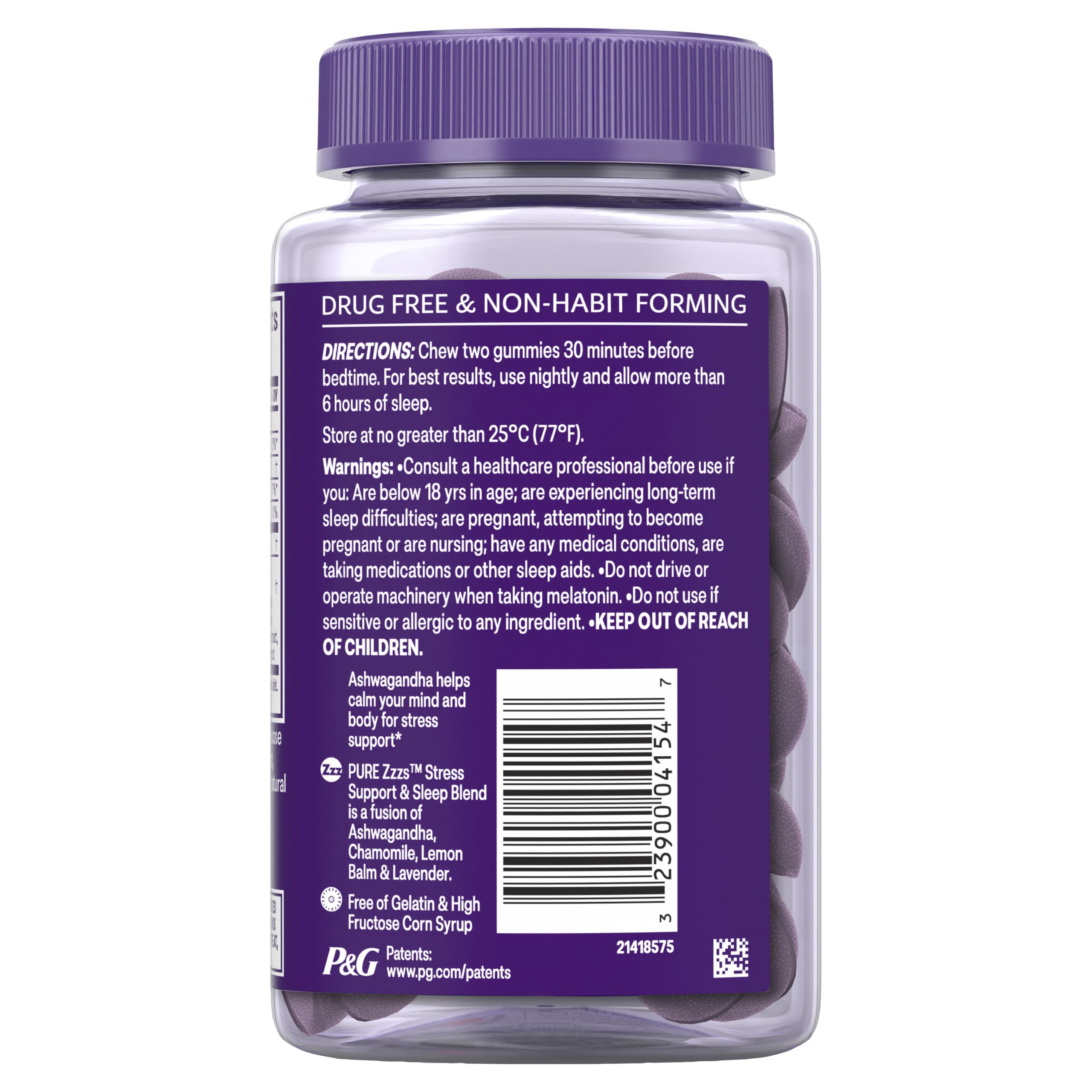 ZzzQuil PURE Zzzs De-Stress 2mg Melatonin Gummies, , Sleep Aids for Adults, Ashwagandha for Stress Support, 60 Gummies
