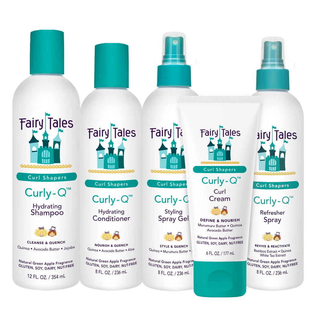 Fairy Tales Curly Q Kids Curly Hair Products Set – Curl Shampoo, Curl Conditioner, Curl Cream, Curl Refresher & Kids Styling Spray Gel – Phthalate, Paraben, Gluten Free, 5 Count