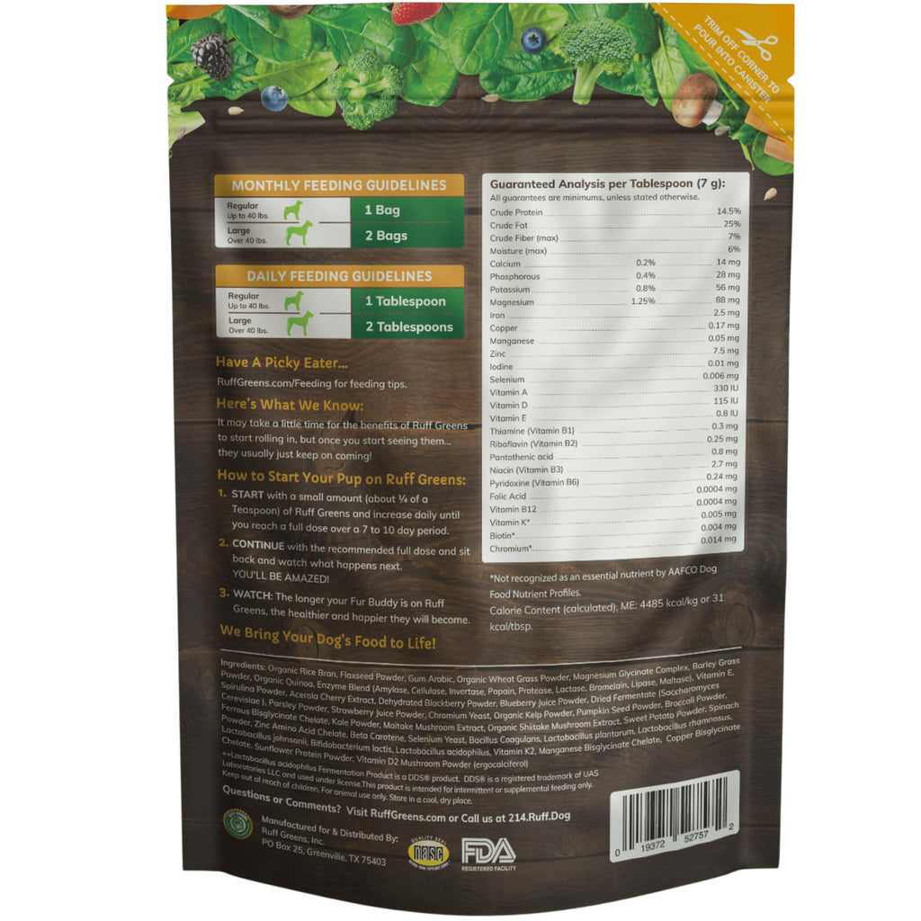 Dog Food Topper for Dogs – VitaSmart Powder with 25 Vitamins & Minerals, 15 Probiotics & 20 Digestive Enzymes – Gut, Immune, Skin & Mobility Support – All Breeds & Ages – Ruff Greens 6.9oz