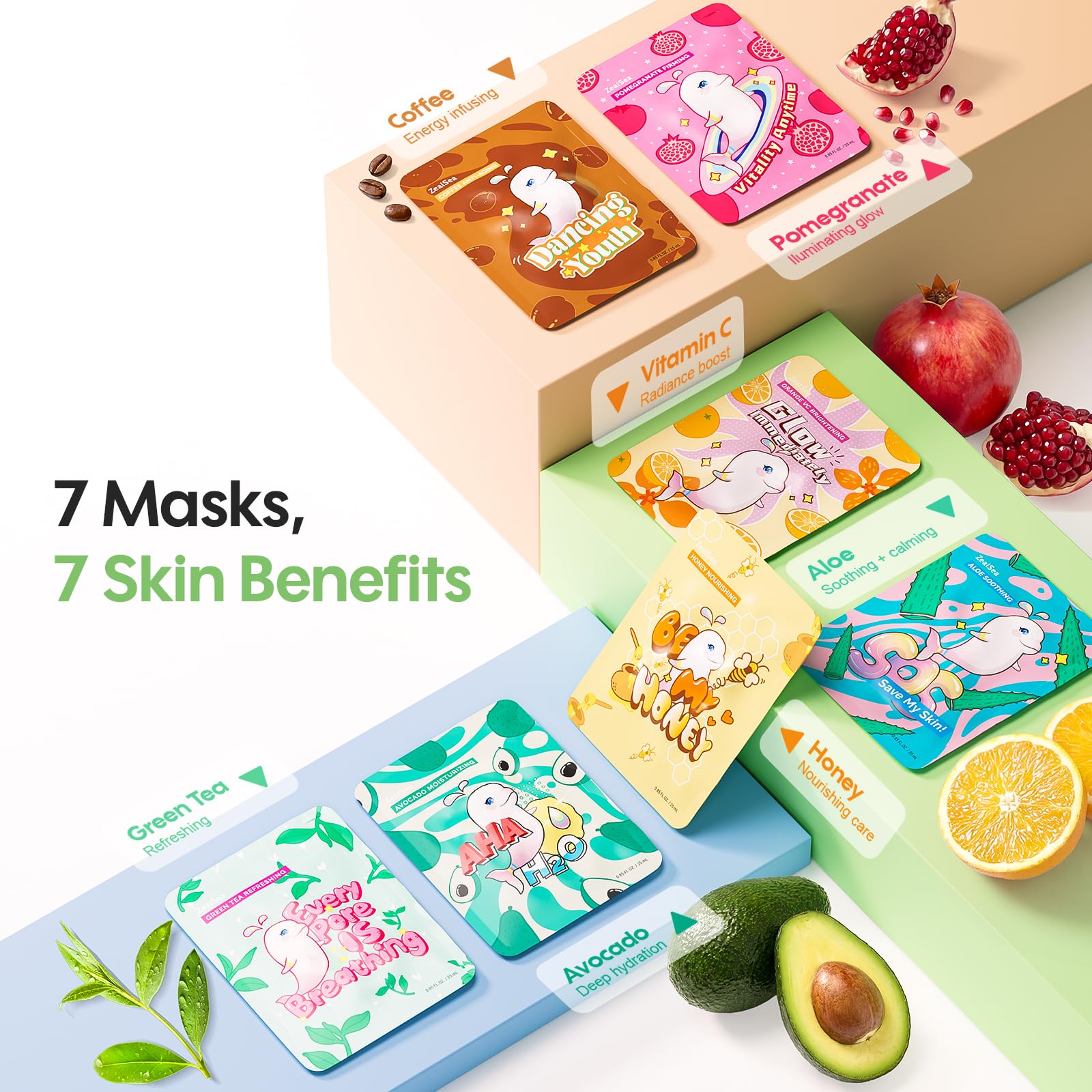 ZealSea Face Mask Skincare Facial Sheet Mask Spa Gifts for Kids Girls Women | 7Days Variety Self Care Set, Deep Hydrating & Glow, Gentle on All Skin Types, Fun Sleepover Slumber Party for Teens, Birthday
