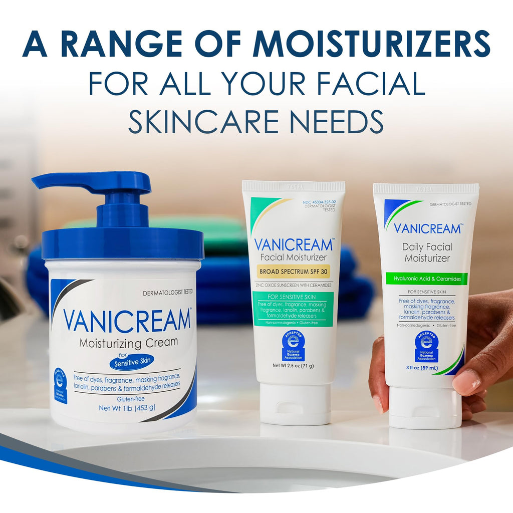 Vanicream Facial Moisturizer SPF 30, 2.5 Fl Oz, Formulated without Common Irritants for Sensitive Skin, Zinc Oxide Mineral Sunscreen, Provides Broad Spectrum Protection from UVA/UVB Rays