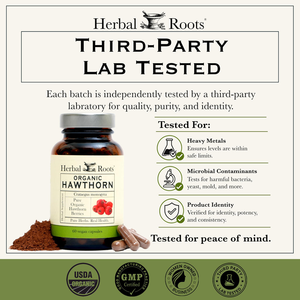 Herbal Roots Organic Hawthorn Berry Capsules | Extra Strength 1,200mg per Serving | 60 Vegan Capsules