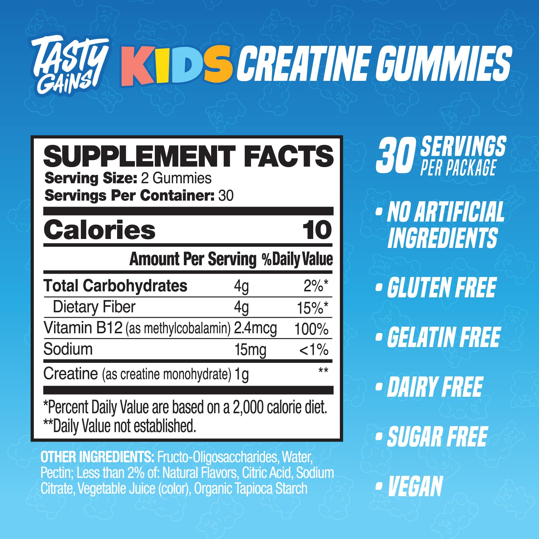 TASTY GAINS Kids & Teen Creatine Gummies with Vitamin B12 for Advanced Growth Support, Youth Sports Performance & Cellular Muscle Hydration Chewables, Ages 5+ (Strawberry, 60 Count)