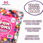 Adeweave 1000 Assorted Pom poms – Soft and Fluffy Craft Pom Pom Balls – Multicolor Craft Supplies Pompoms for Arts and Crafts in a Reusable Box, Large Puff Ball Ideal for DIY and School Activities
