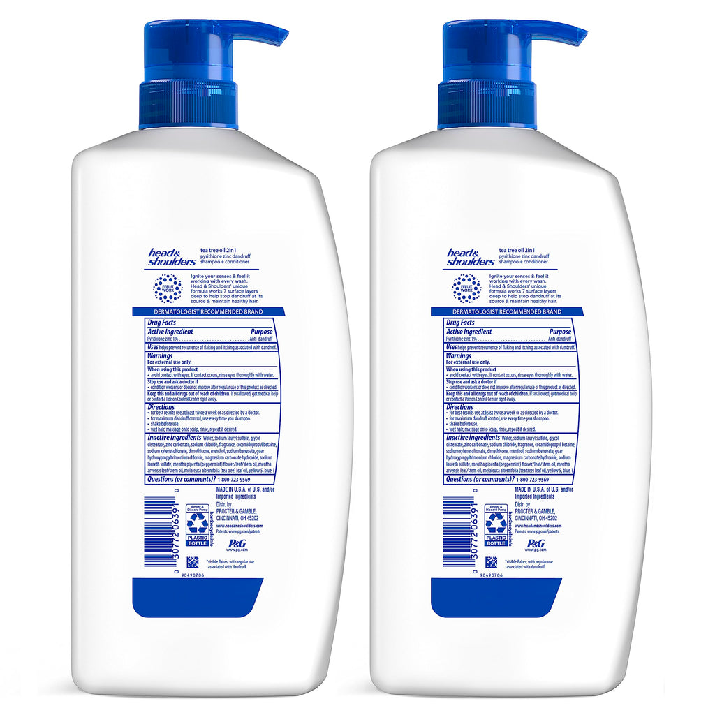 Head & Shoulders Tea Tree Oil 2-in-1 Anti-Dandruff Shampoo and Conditioner Twin Pack, 72-Hour Protection, 1% Pyrithione Zinc, 32.1 fl oz Each