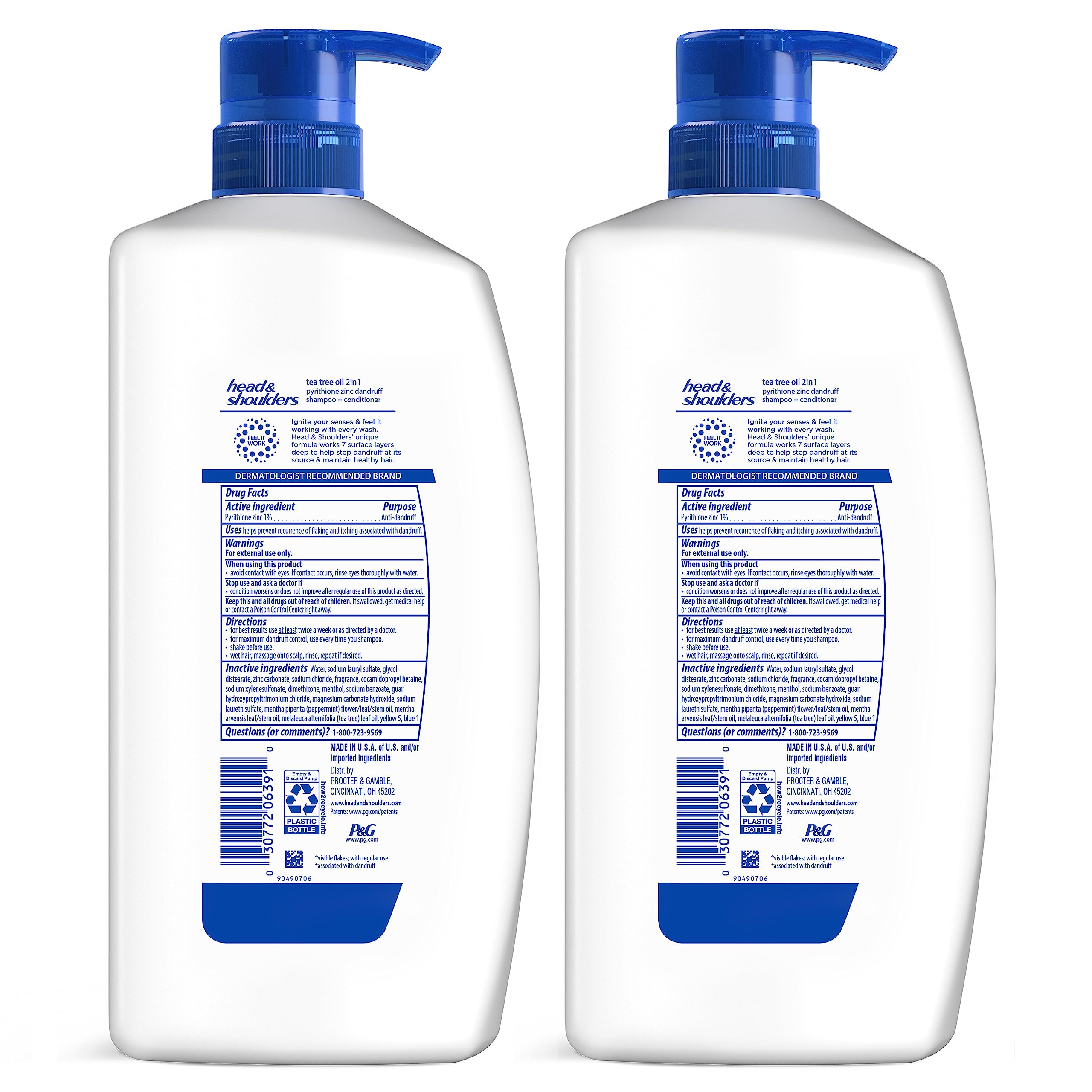 Head & Shoulders Tea Tree Oil 2-in-1 Anti-Dandruff Shampoo and Conditioner Twin Pack, 72-Hour Protection, 1% Pyrithione Zinc, 32.1 fl oz Each