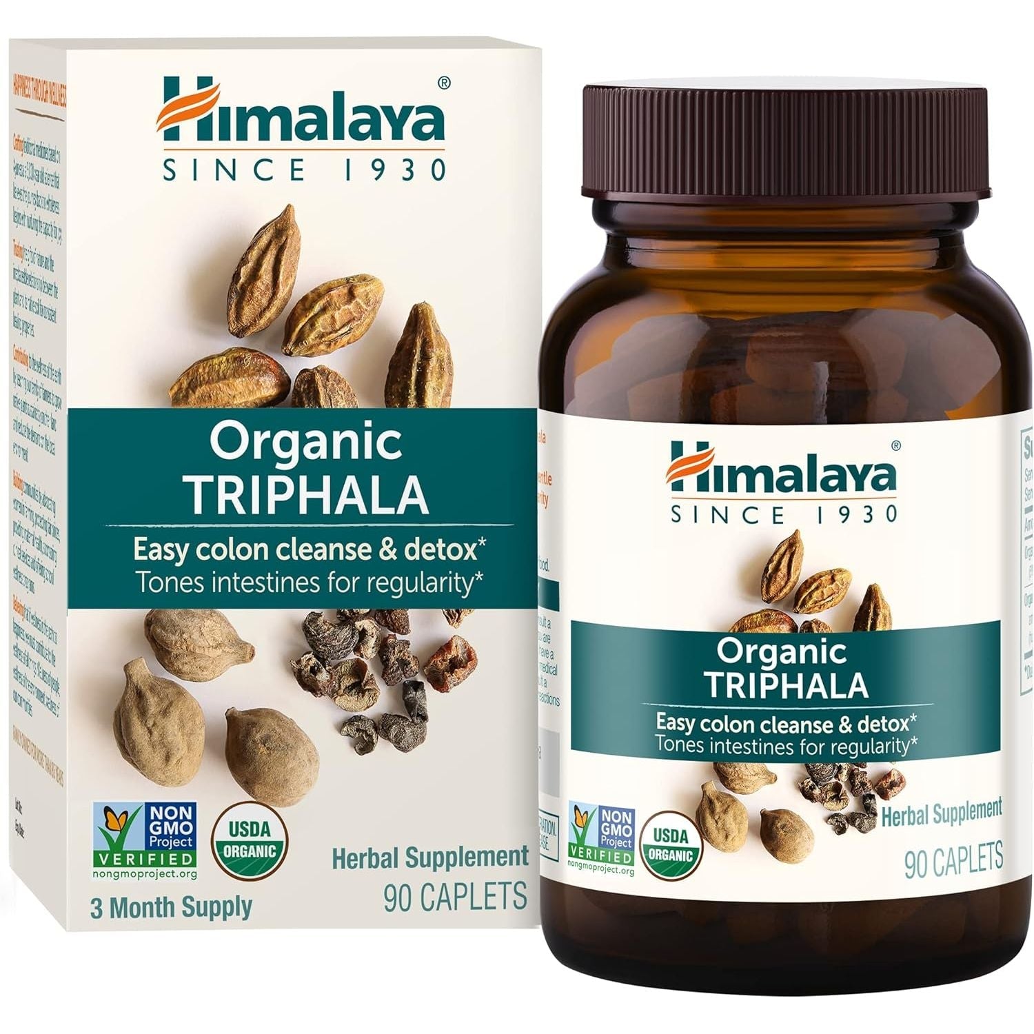 Buy now Himalaya Organic Triphala, 2 Month Supply, for Colon Cleanse, Detox & Occasional Constipation, USDA Certified Organic, Non-GMO, Gluten-Free, Extract & Powder Herbal Supplement, 688 mg, 60 Caplets 90 Count (Pack of 1) at indiglob india