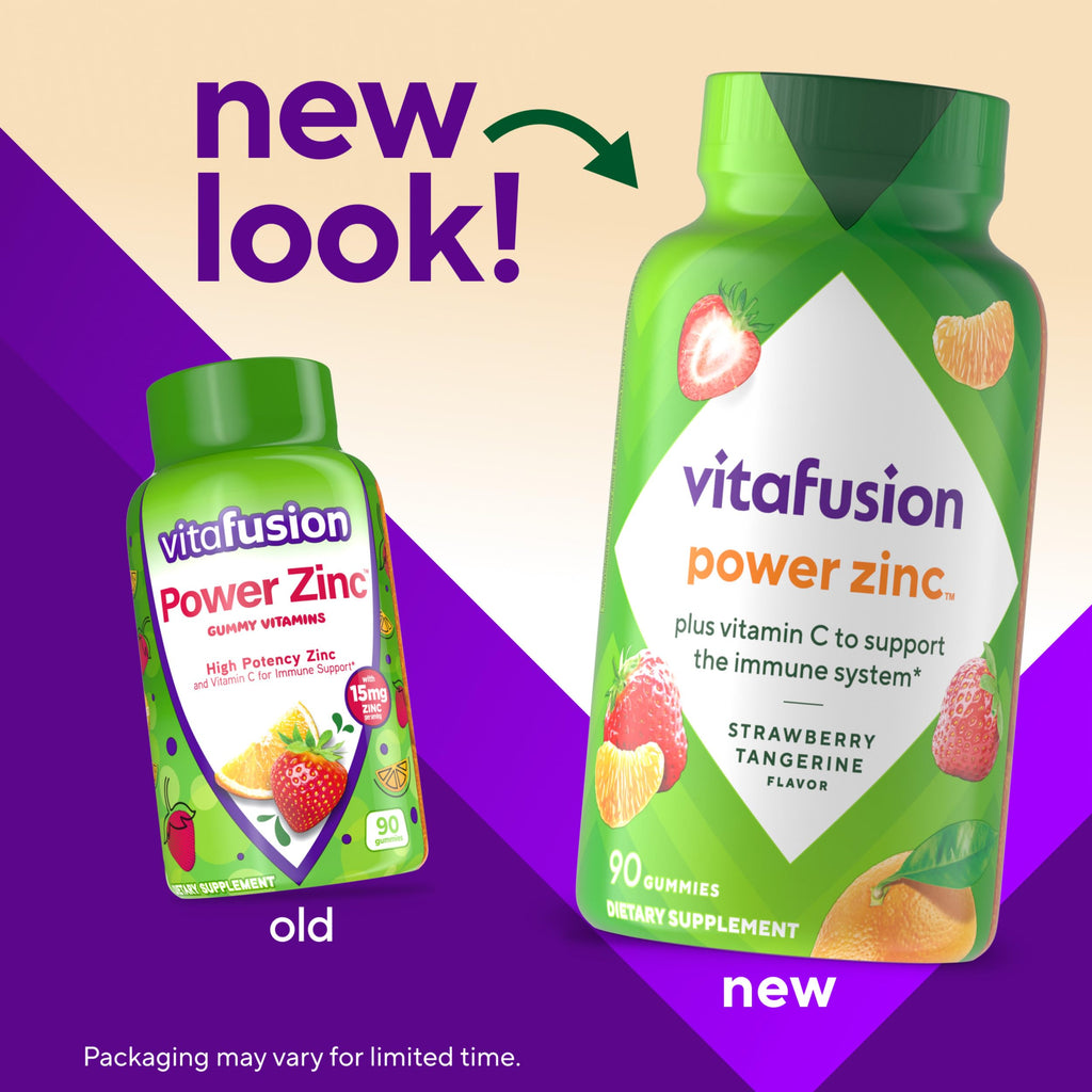 Vitafusion Power Zinc Gummies | 90 Adult Gummy Vitamins | for Women & Men | Zinc Gluconate Supplement | Strawberry Tangerine Flavor | Gluten-Free Formula