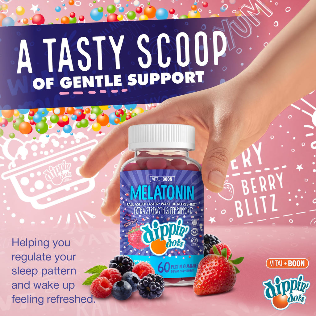 Dippin' Dots Extra Strength Melatonin Gummies 20mg, Sleep Aid (60 Ct) | 20mg melatonin gummies, a natural sleep aid for adults needing extra nighttime support; vegan, stronger nightly dose.