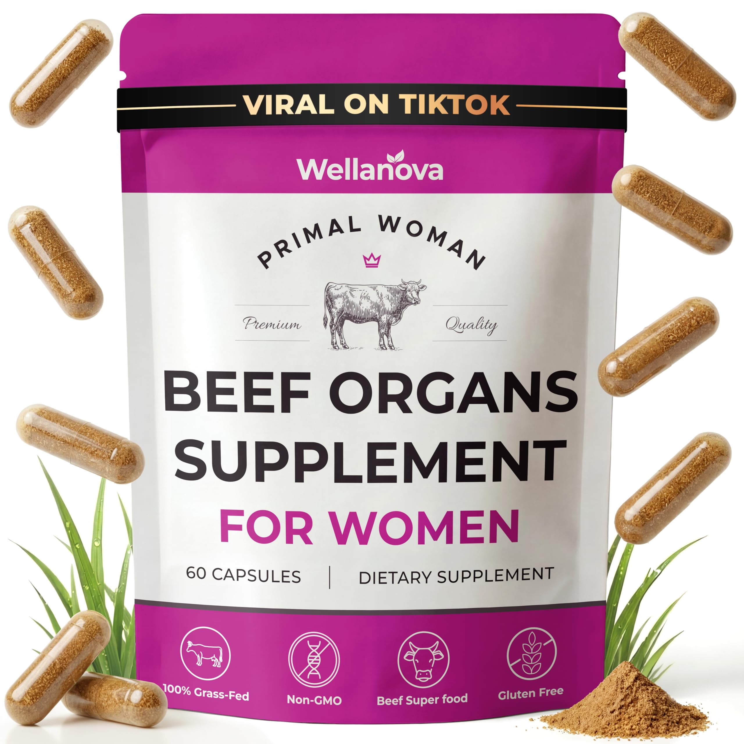 Primal Beef Organ Supplement for Women, Grass-Fed Ancestral Superfood | Supplement With Uterus & Liver, For Hormone Balance & Queen Energy, 60 Capsules