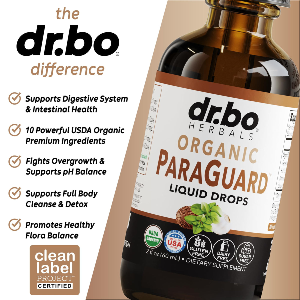 ParaGuard Cleanse Liquid Organic Detox - Organic Intestinal Guard Formula Supplement for Humans with Black Walnut Wormwood Clove & Oregano Tincture - Natural Herbal Intestine Body Gut Cleanser 2 oz