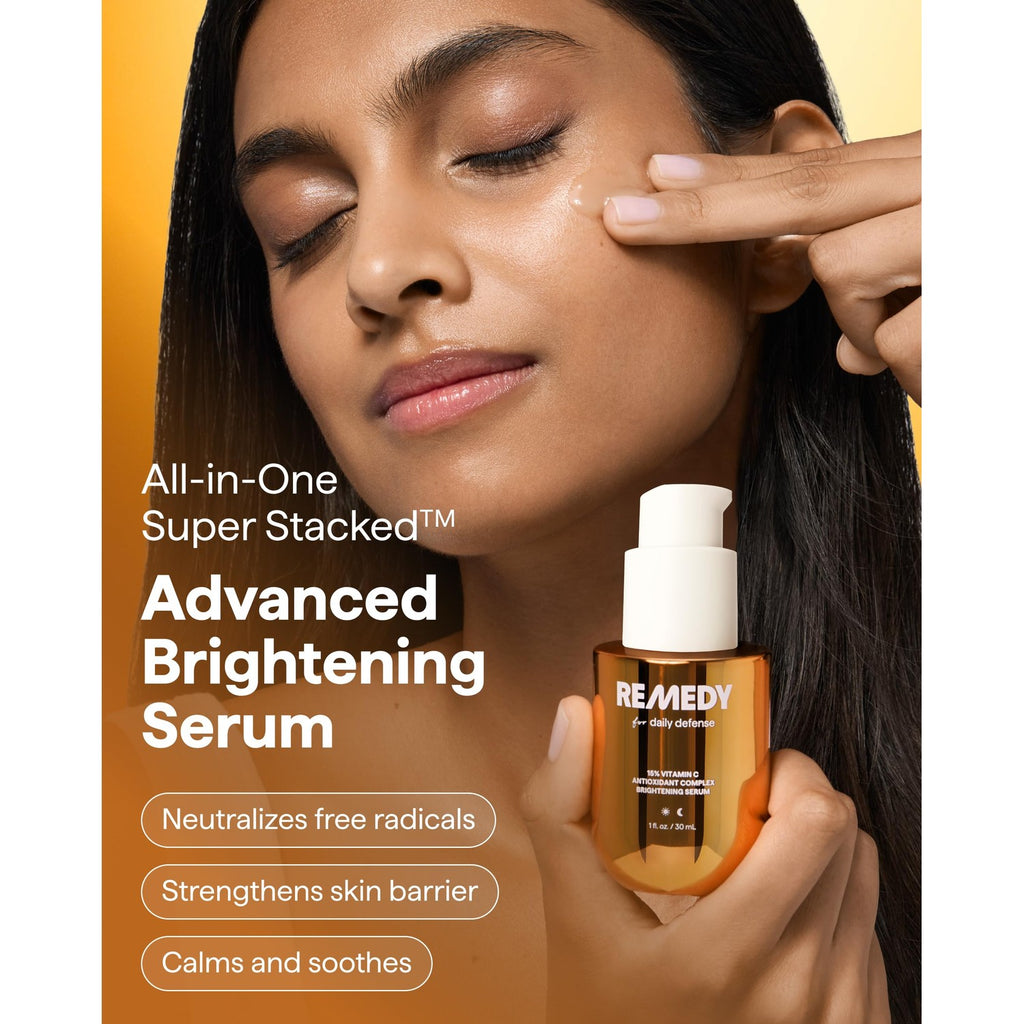REMEDY for Daily Defense, 15% Vitamin C Complex Brightening Serum | Stabilized Vitamin C with Next-Gen Antioxidants, Ferulic Acid, Ectoin, Fragrance Free, By Dermatologist Dr. Shah, 1 fl oz