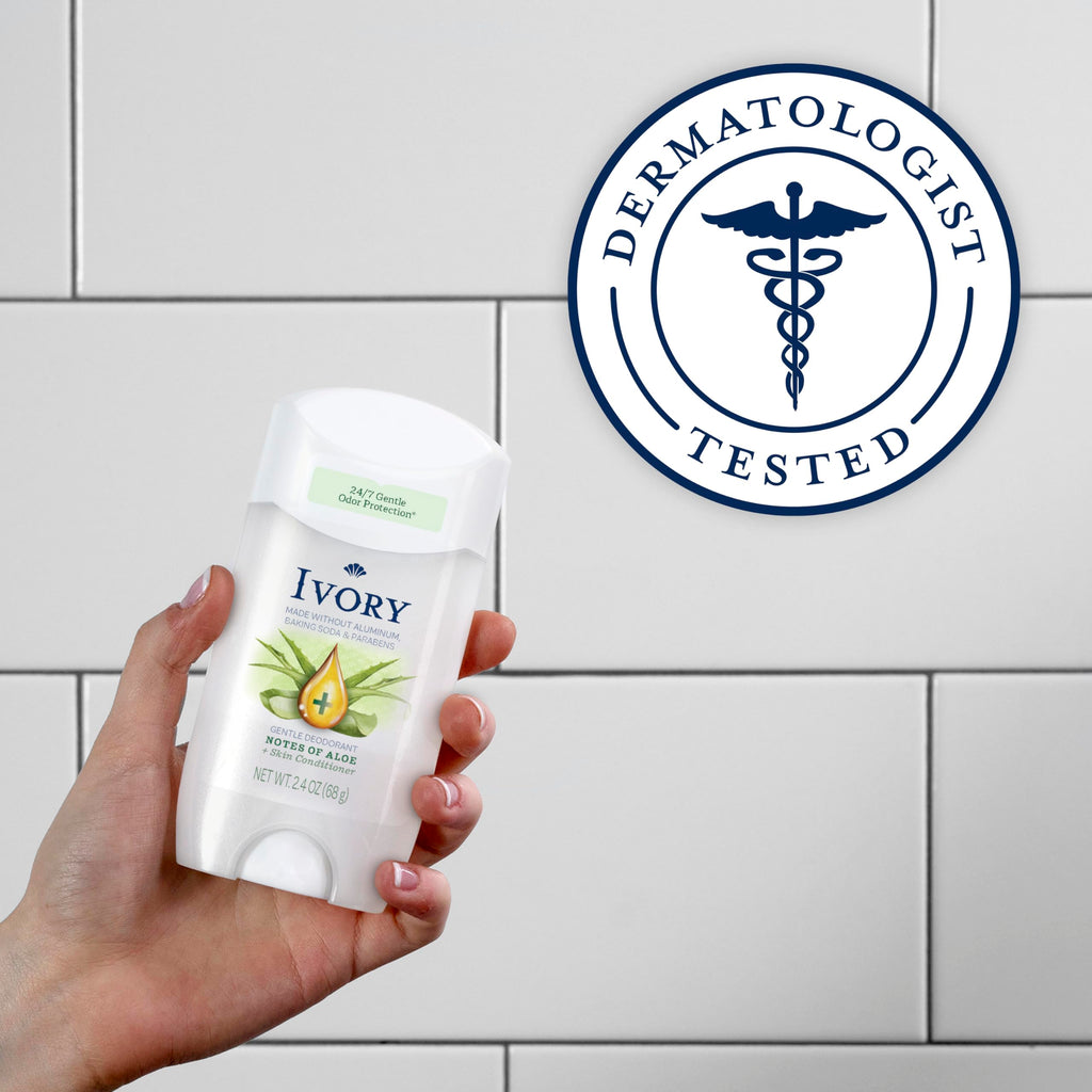 Ivory Aluminum Free Deodorant, Notes of Aloe, 24hr Gentle Deodorant, Dermatologist Tested, Baking Soda Free, Paraben Free, 2.4 oz