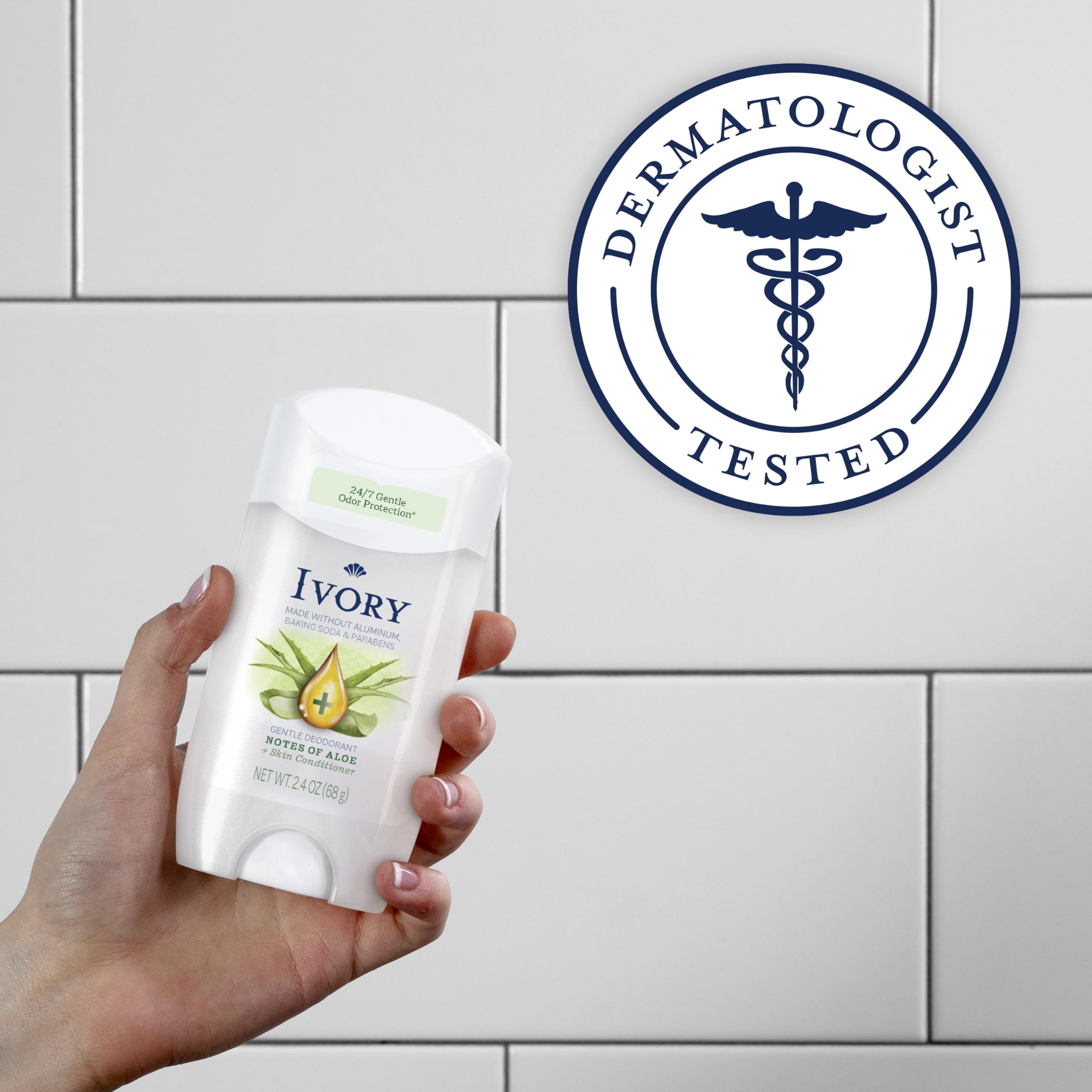 Ivory Aluminum Free Deodorant, Notes of Aloe, 24hr Gentle Deodorant, Dermatologist Tested, Baking Soda Free, Paraben Free, 2.4 oz