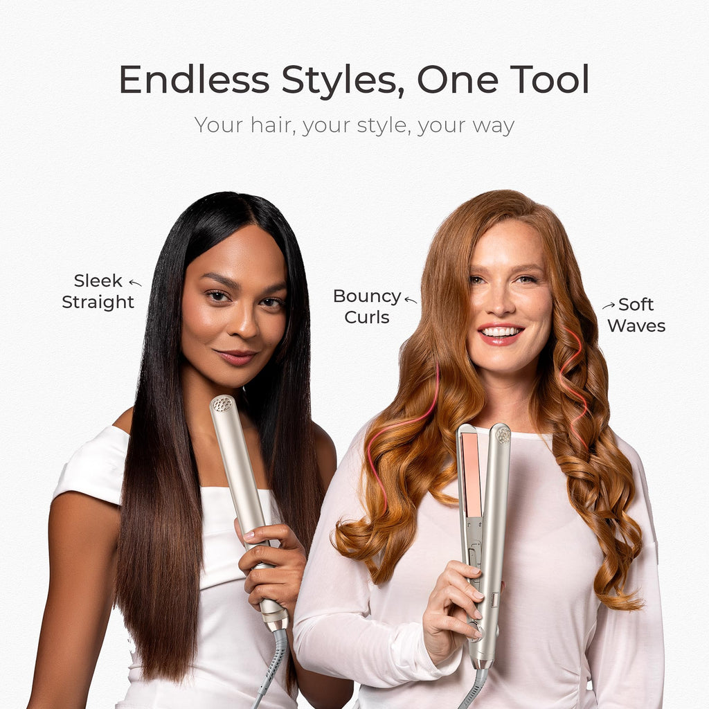 TYMO Flat Iron Hair Straightener and Curler 2 in 1 with 10s Fast Heating, 1 Inch Professional Titanium Straightening Curling Iron with 32 Adjustable Temp and Automatic Shut Off, Champagne