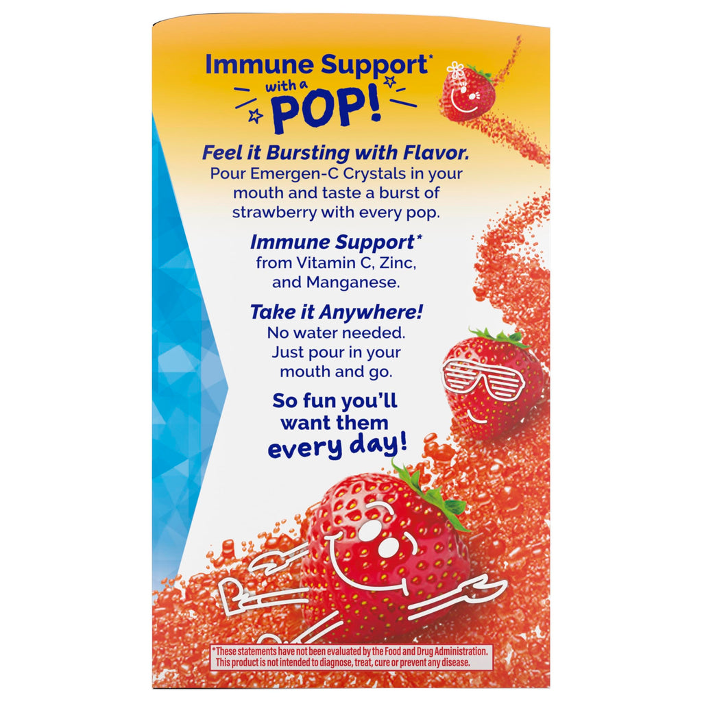 Emergen-C Kidz Vitamin C 250mg Crystals, Strawberry, 56 Packets | No Water Needed, B Vitamins for Energy, Zinc and Manganese, Easy Pouch Format, Kids Crystals