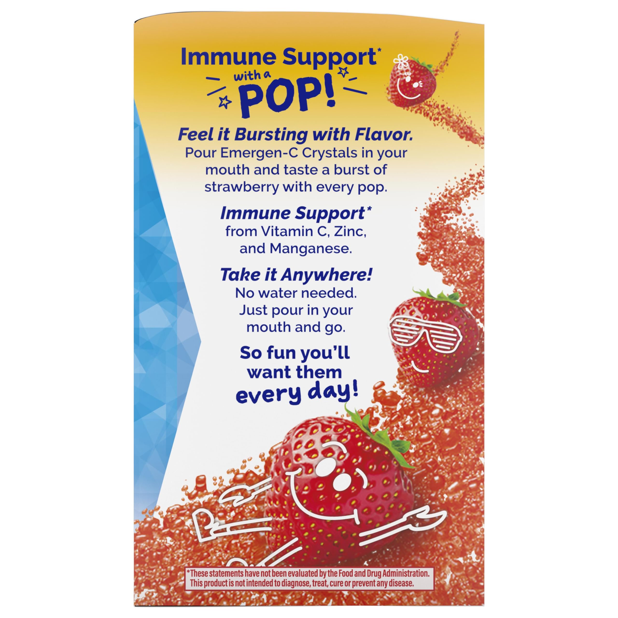 Emergen-C Kidz Vitamin C 250mg Crystals, Strawberry, 56 Packets | No Water Needed, B Vitamins for Energy, Zinc and Manganese, Easy Pouch Format, Kids Crystals