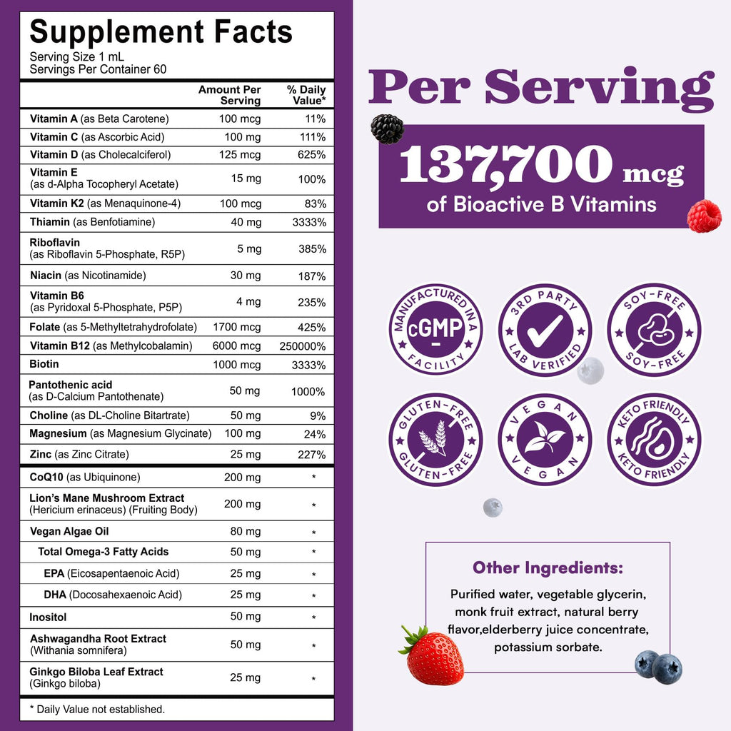 Vitamin B Complex Liquid Drops, 22-in-1 Active B Formula