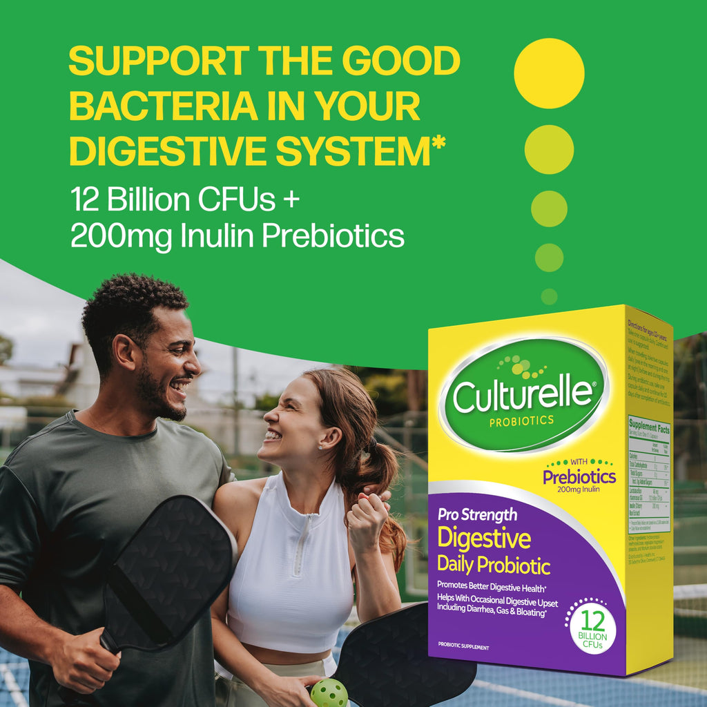 Culturelle Pro Strength Probiotics for Digestive Gut Health*, 12B CFU, 60ct | Daily Prebiotic Probiotic for Women & Men, Synbiotic, Lactobacillus Rhamnosus GG, No Refrigeration Needed, 2 Month Supply
