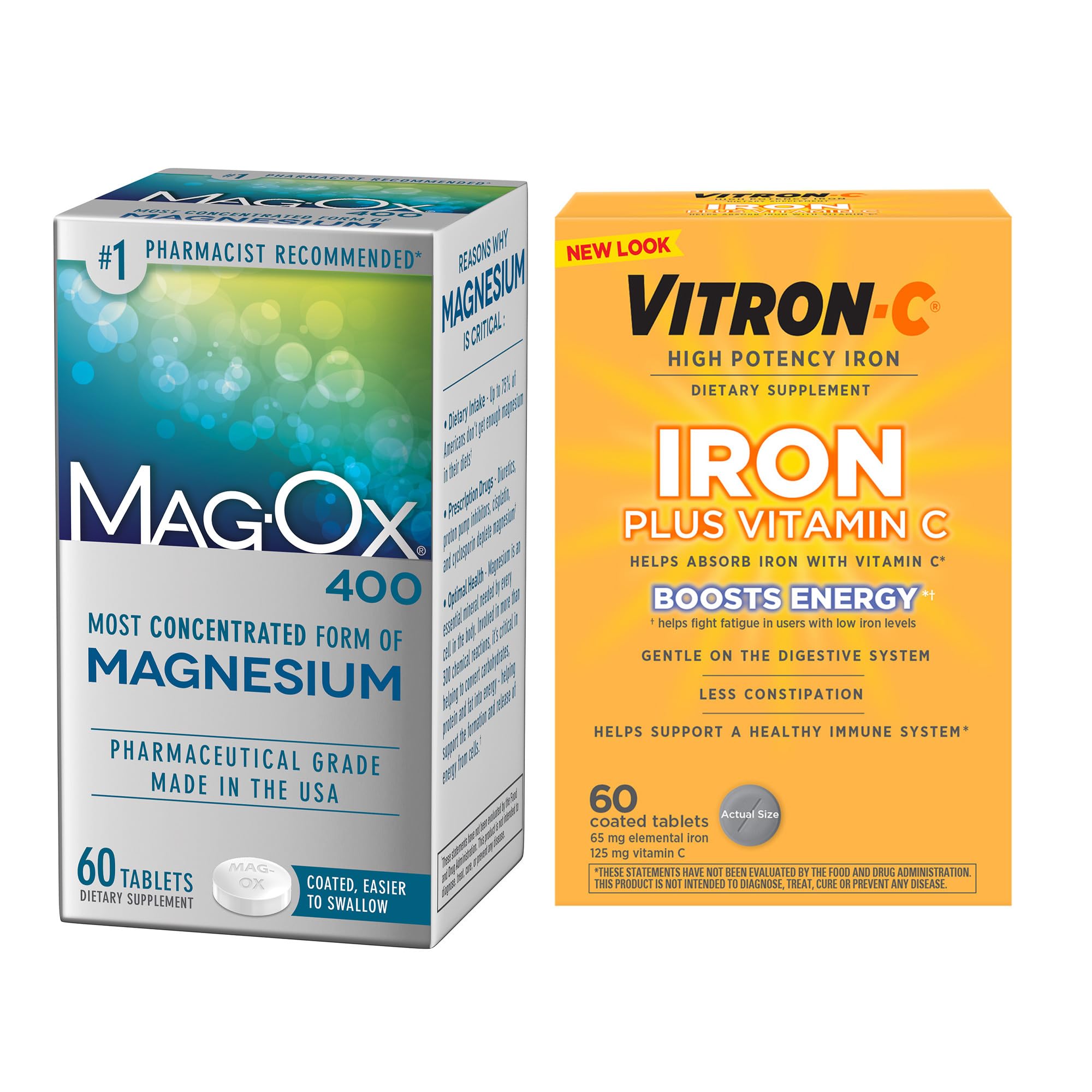 Vitron-C High Potency Iron Supplement, 60ct and Mag-Ox 400 Magnesium Mineral Supplement 60ct
