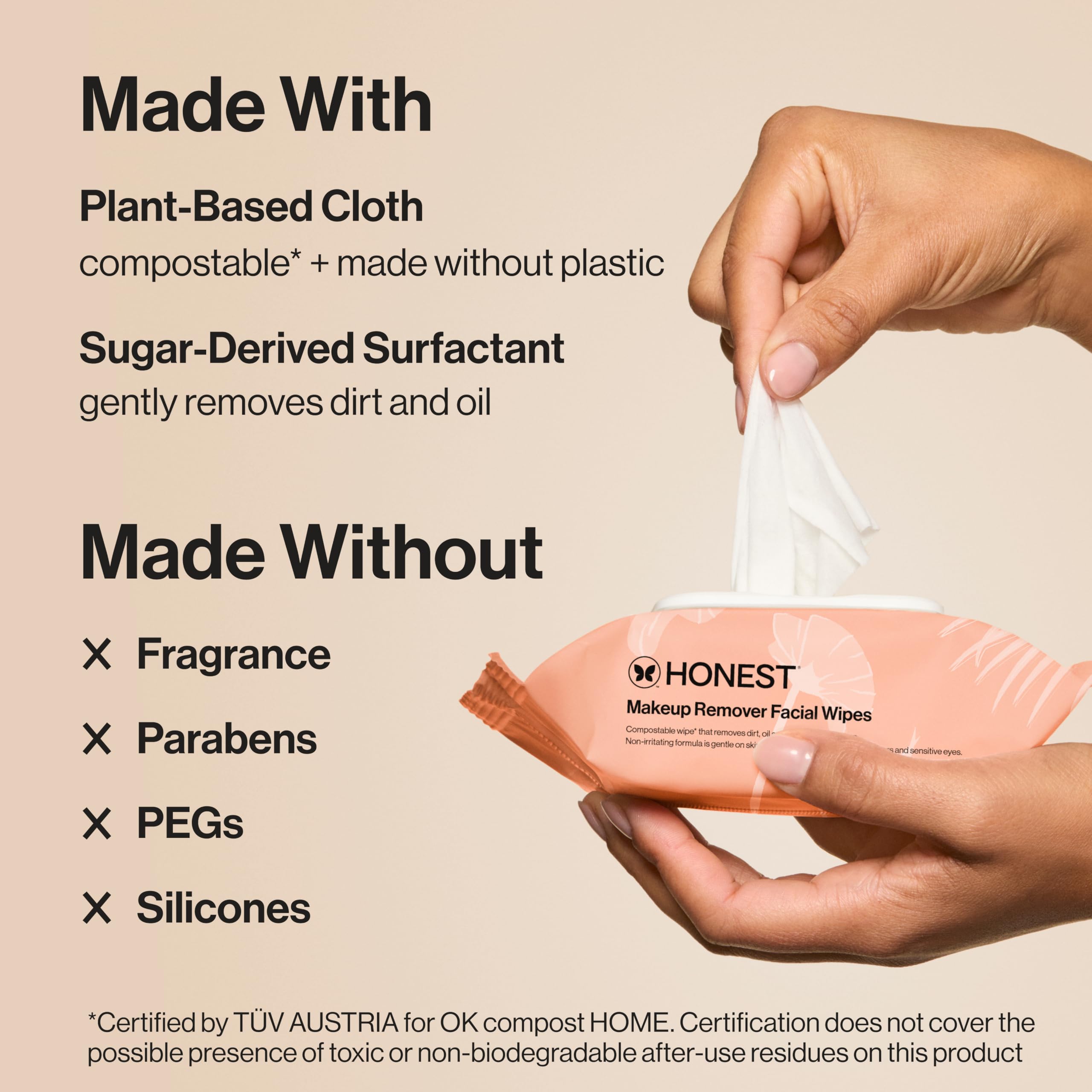 Honest Beauty Cleansing Makeup Remover Facial Wipes, Fragrance-Free, 90ct