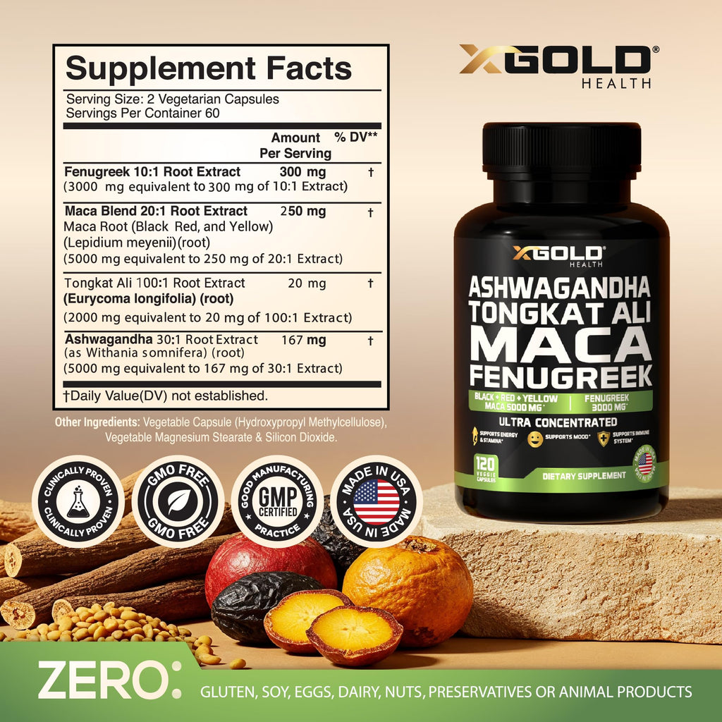 Ashwagandha 30:1,Tongkat Ali 100:1, Maca Root 20:1 & Fenugreek 10:1 Extract