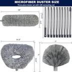 Tonmp 3 Pack 20+ Feet High Reach Grey Microfiber Feather Duster with 3-14 ft Spliceable Pole Cobweb Duster for Cleaning Fan, Spider Web, High Ceiling, Blinds, Furniture Cleaning Tool Kit, Gray