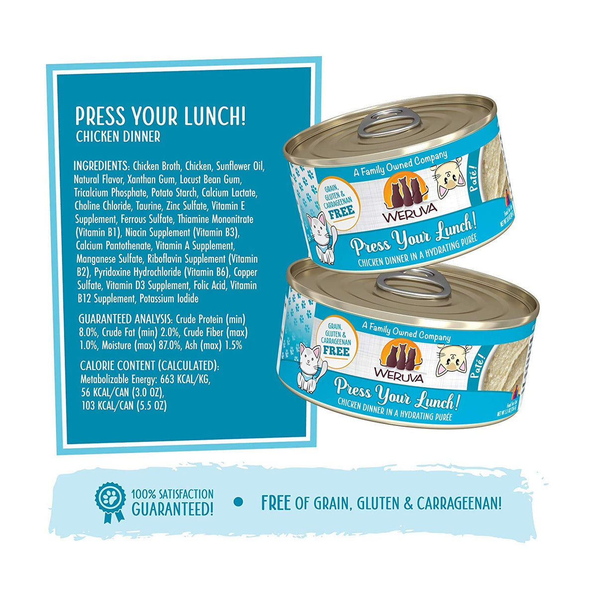 Weruva Wet Cat Food, Press Your Lunch with Chicken Pate, 5.oz Can, Pack of 8