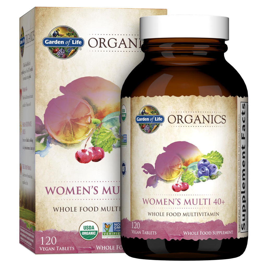 Garden of Life Organics Vitamins for Women 40+ - 60 Tablets, Womens Multi 40+, Vegan Vitamins for Women Over 40, Hormone & Breast Health Support Blend, Whole Food Womens Multivitamin