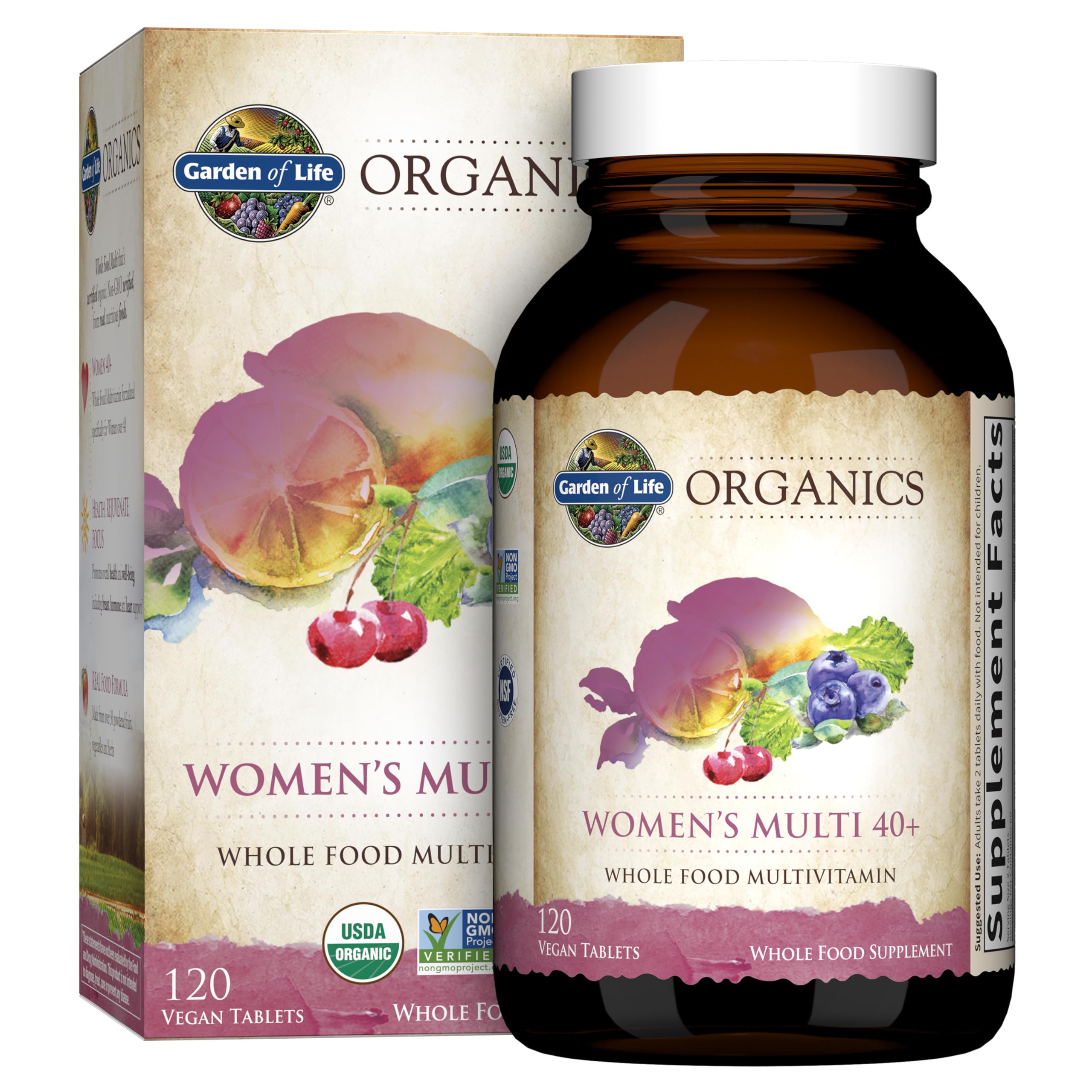 Garden of Life Organics Vitamins for Women 40+ - 60 Tablets, Womens Multi 40+, Vegan Vitamins for Women Over 40, Hormone & Breast Health Support Blend, Whole Food Womens Multivitamin