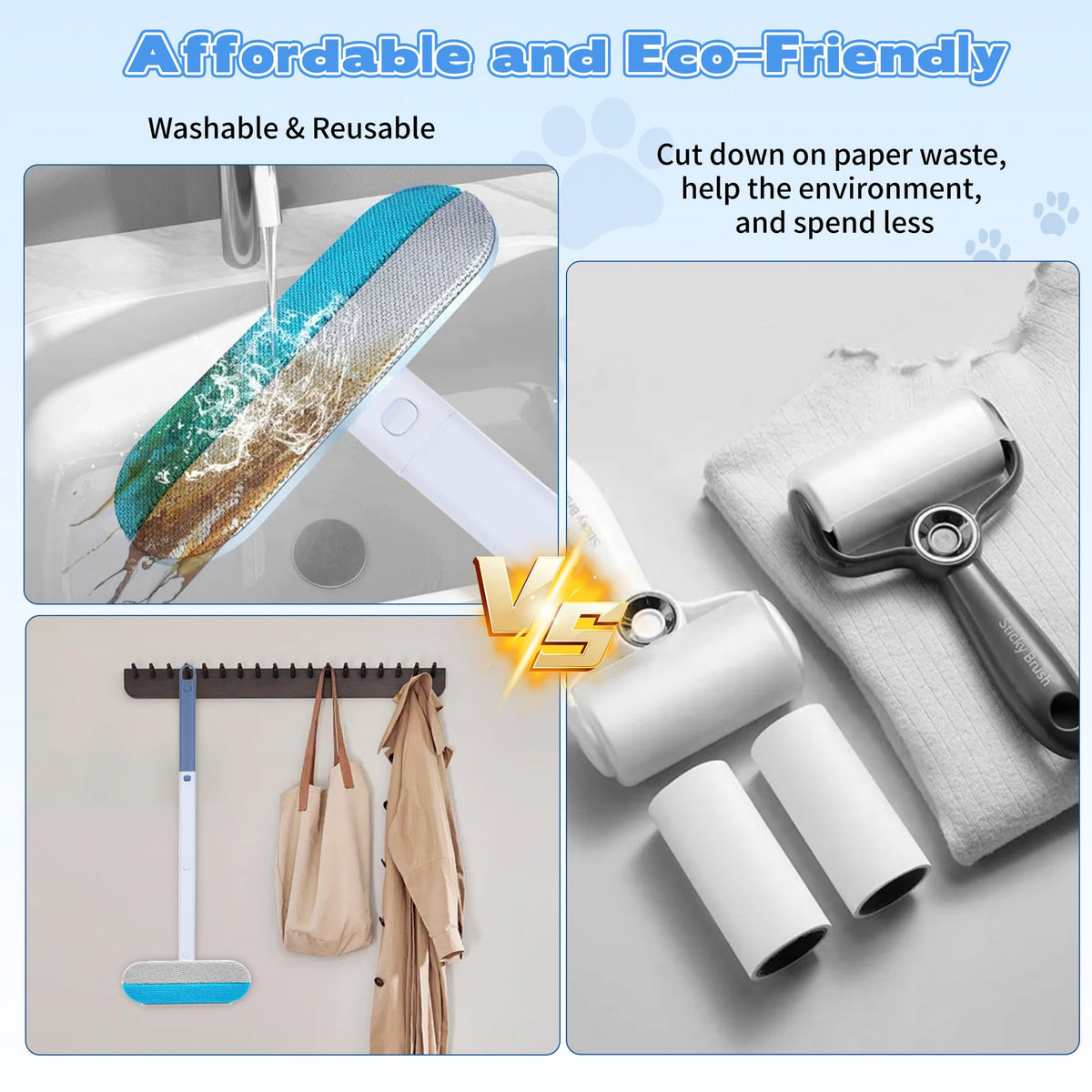 Pet Hair Remover for Furniture – 23.2Inch Reusable Dog & Cat Hair Removal Brush, Washable Lint Cleaner with Long Handle, 4-in-1 Pet Hair Remover for Couch, Carpet, Clothes & Bedding