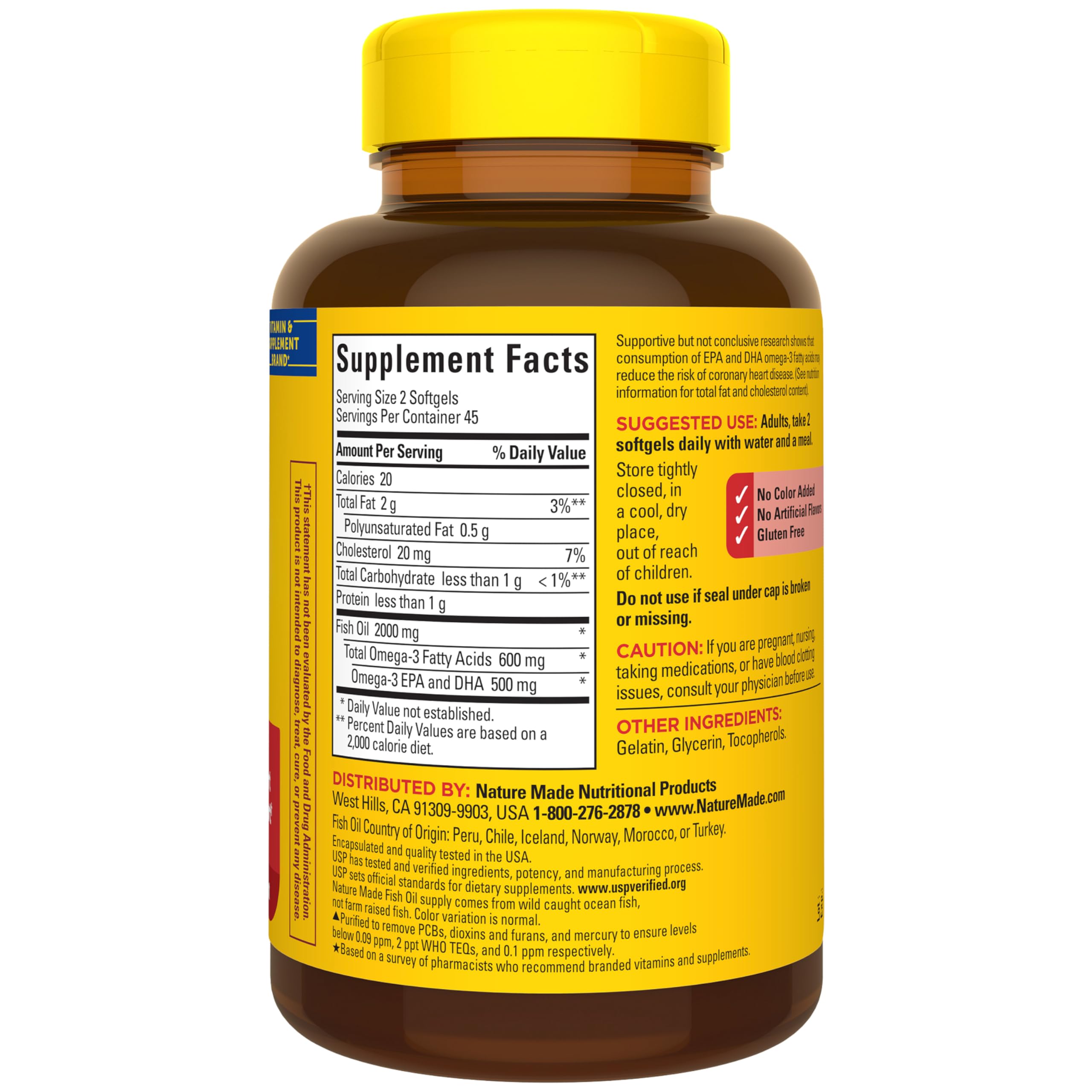 Nature Made Fish Oil Omega 3 Supplements, 1000 mg Softgels, 90 Softgels | Omega 3 Fish Oil for Healthy Heart Support, Gluten Free, Dairy Free, 45 Day Supply