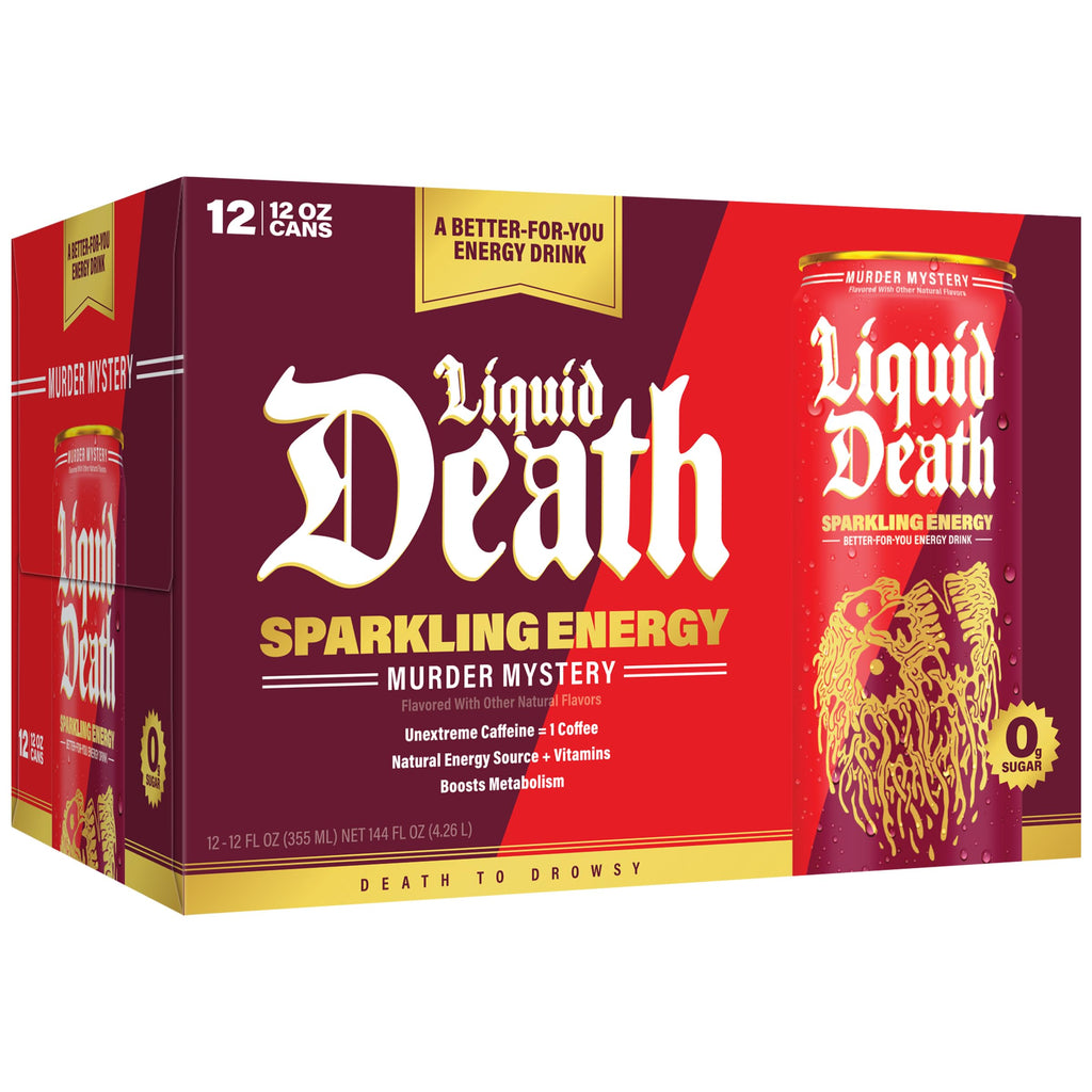 Buy now Liquid Death Sparkling Energy - Tropical Terror (Classic Piña Colada), Zero Sugar Energy Drink, Unextreme Caffeine 100mg, Essential Vitamins, 12 Fl Oz (Pack of 12) at indiglob india