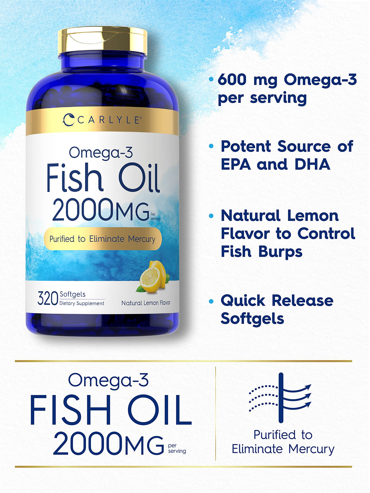Carlyle Fish Oil Omega 3 Supplements | 2000mg | 320 Softgels | EPA & DHA