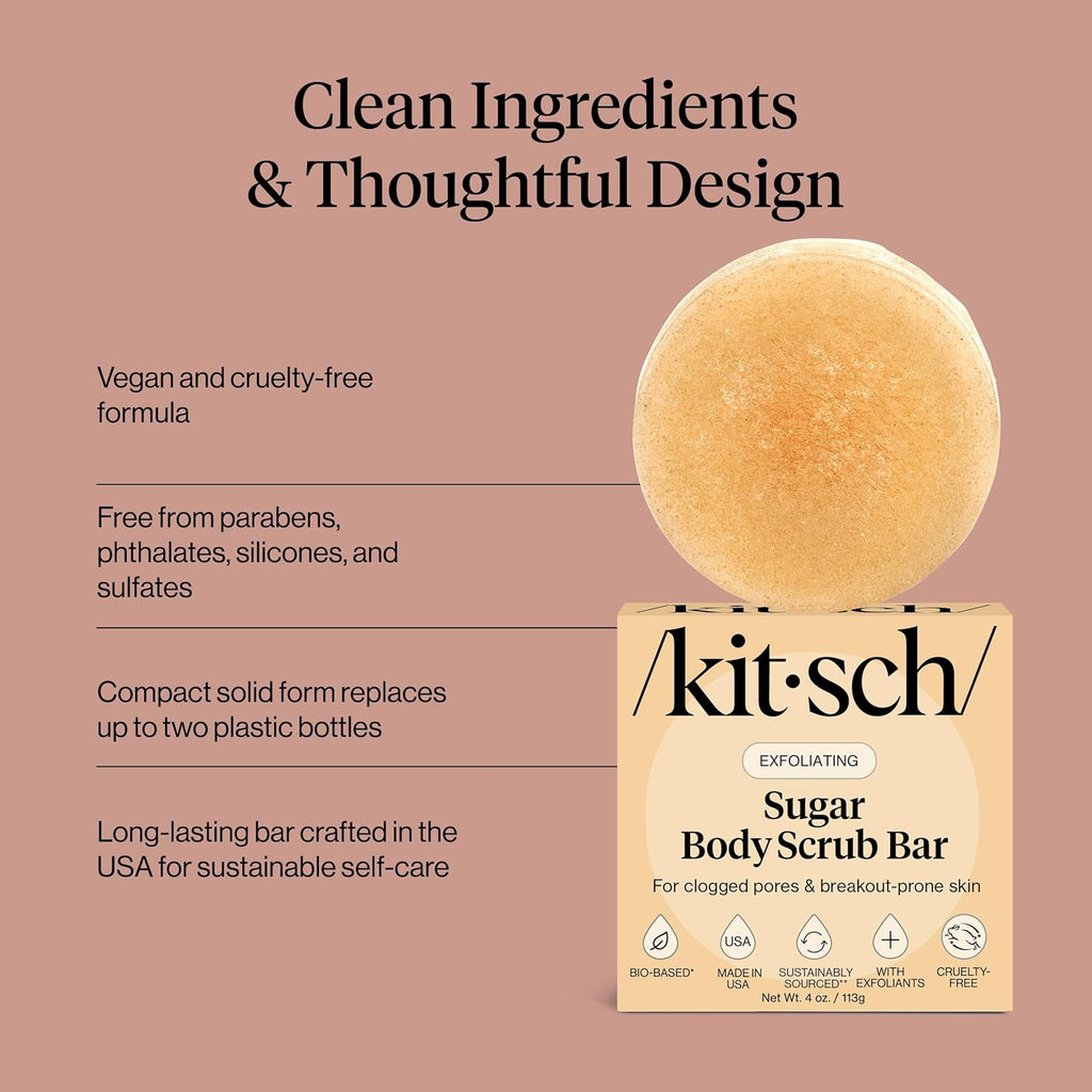 Buy now Kitsch Exfoliating Sugar Scrub for Body â€“ All Natural Body Scrub Bar Soap for Smooth, Hydrated & Glowing Skin - Vegan Soap Bar Exfoliator for Men and Women - Made in the USA - 4 oz at indiglob india