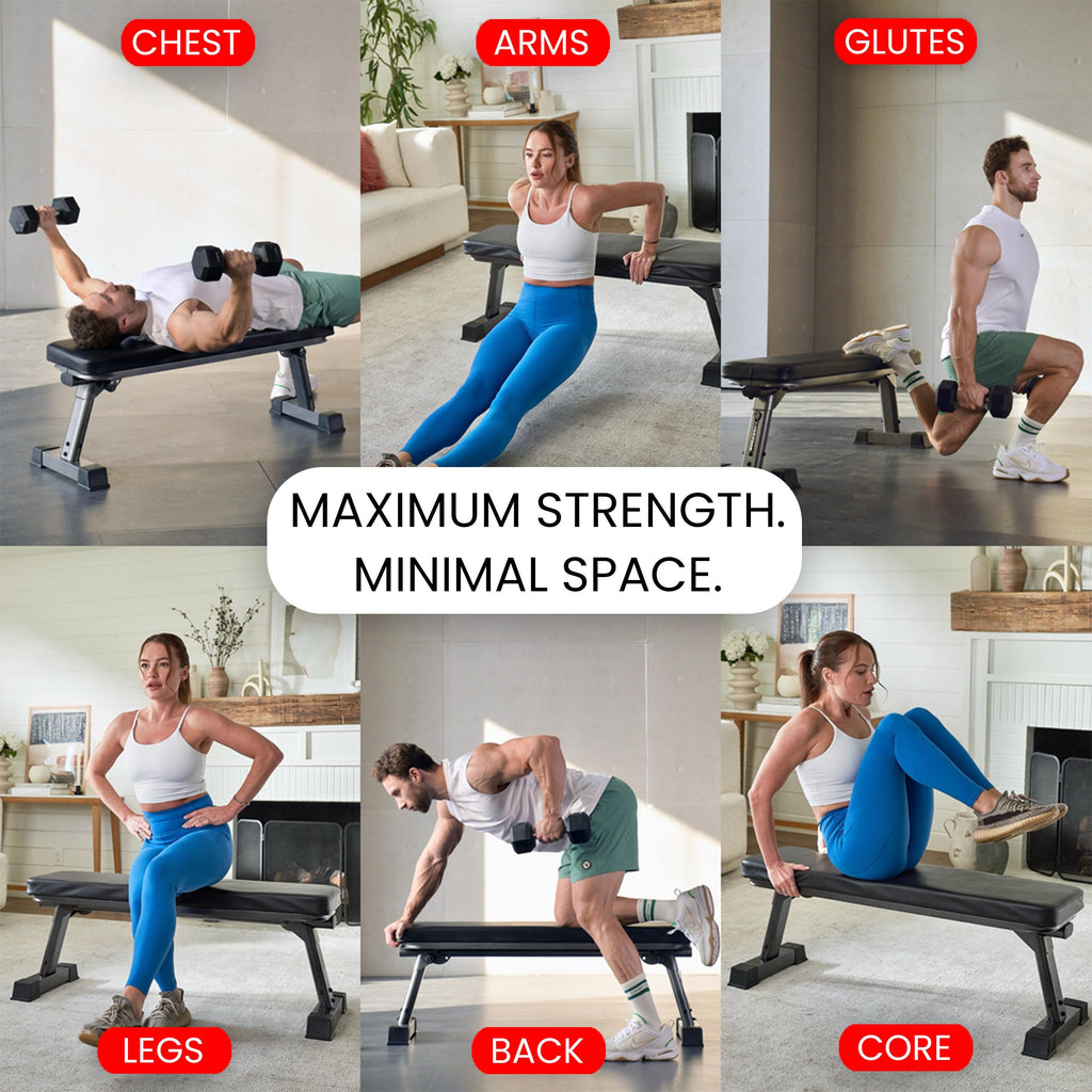 Finer Form Foldable Flat Weight Bench for Home Gym, 1,000 lb Capacity