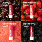 Buy now NIVEA Lip Care, Fruity Tinted Lip Balm Variety Pack, Cherry, Strawberry, Blackberry and Watermelon Flavors, 3-in-1 Moisture, Repair and Color, 0.17 Oz Stick, Pack of 4 at indiglob india
