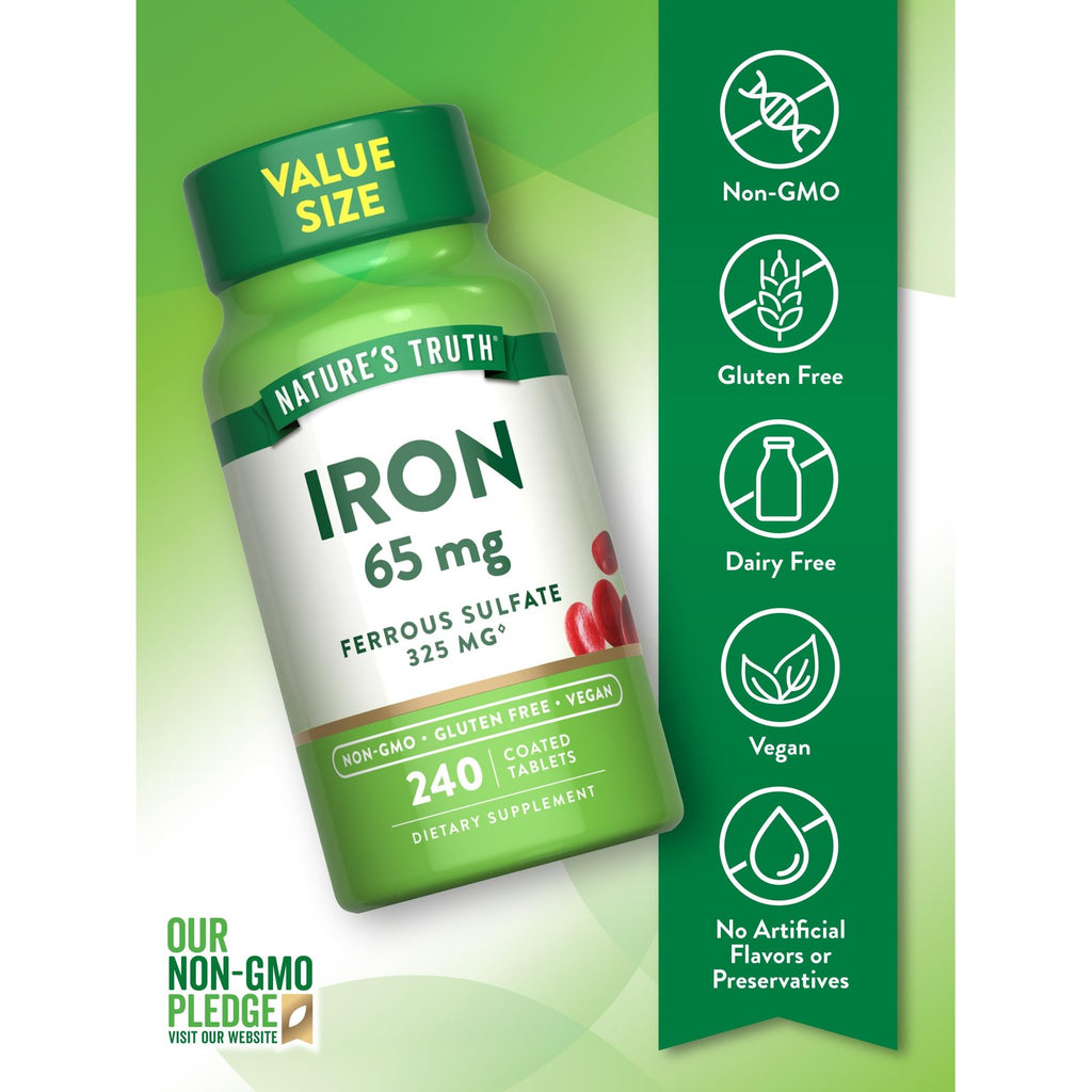 Nature's Truth Iron Tablets | 65mg | 240 Count | 325mg Ferrous Sulfate