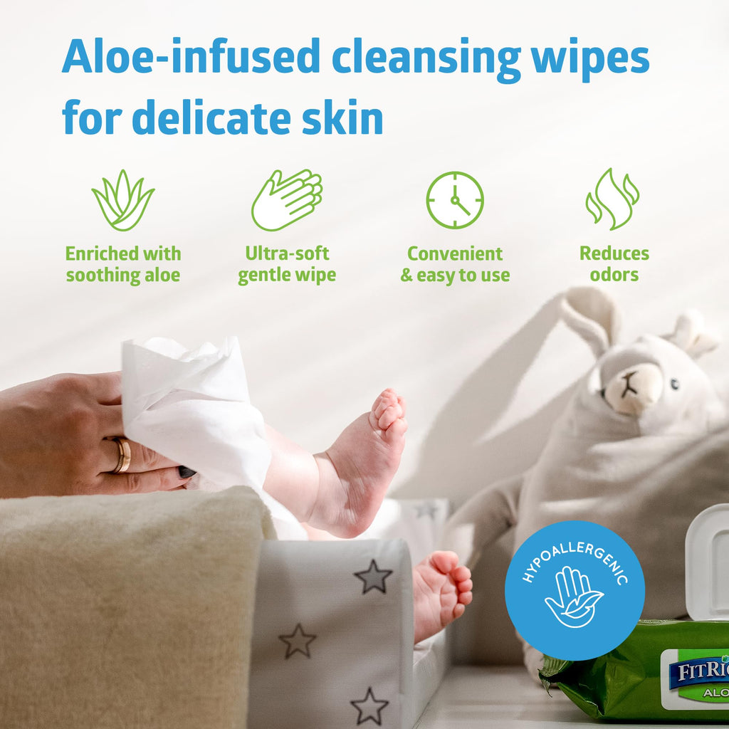 Medline FitRight Aloe Quilted Heavyweight Personal Cleansing Cloth Wipes, Unscented, Pack of 48, 8 x 12 inch Adult Large Incontinence Wipes