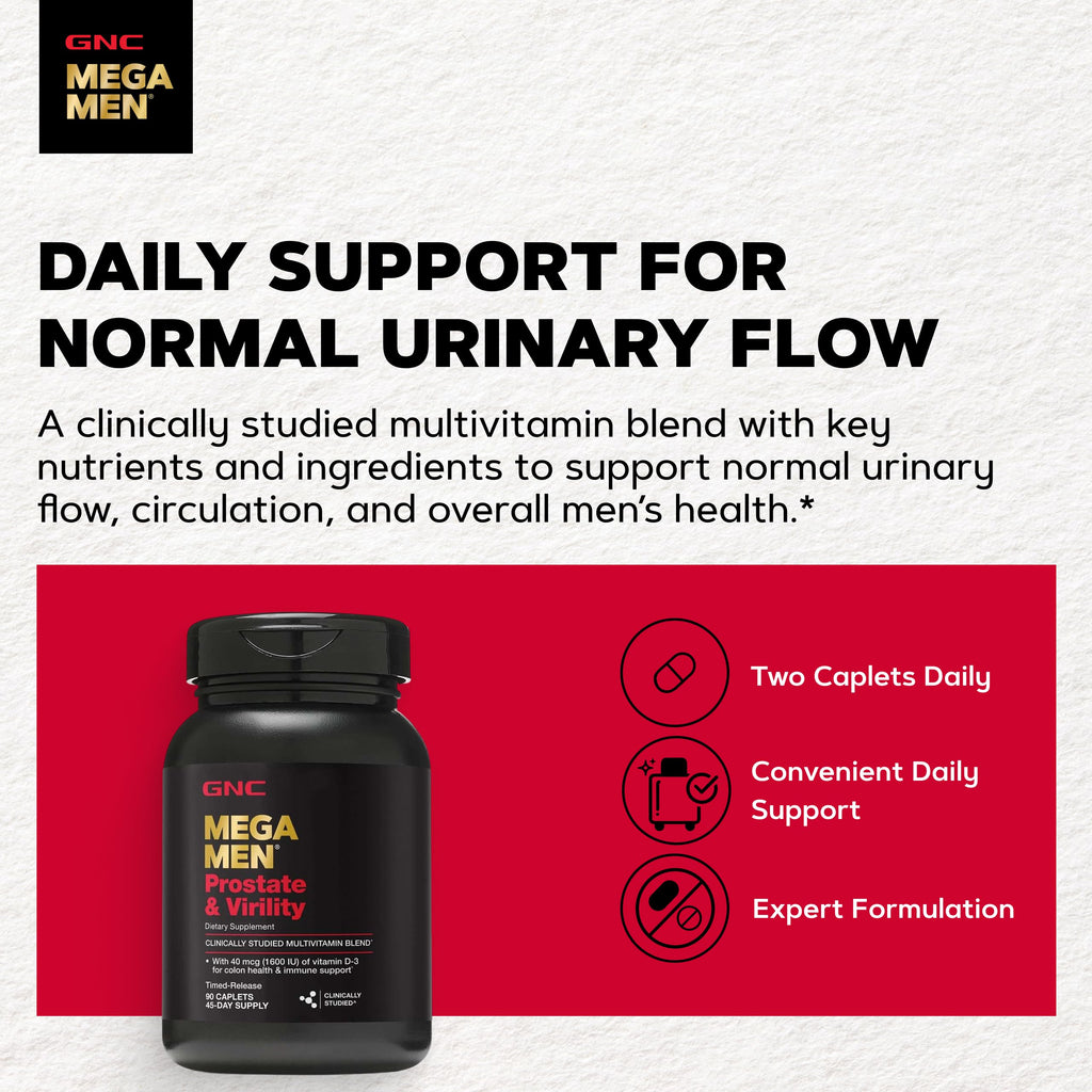 GNC Mega Men Prostate & Virility Multivitamin for Men, 90 Count | Supports Prostate, Sexual, and Colon Health, Made with an Arginine and Herb Blend, Advanced Antioxidant Formula