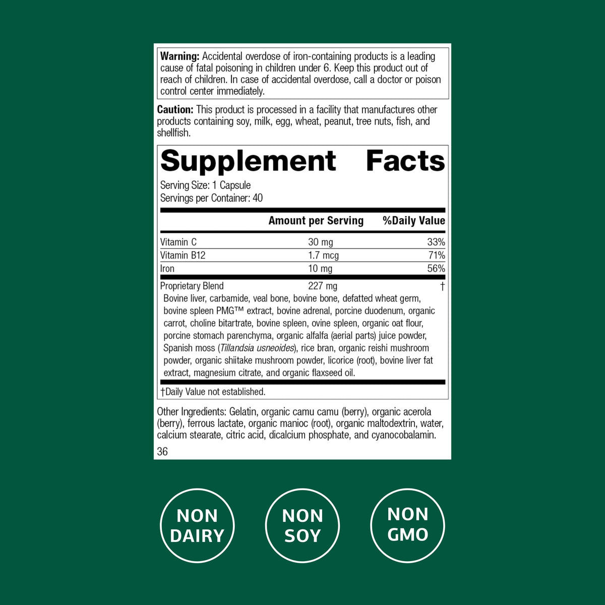 Standard Process Ferrofood, Blood Health & Iron Support, 40 Capsules